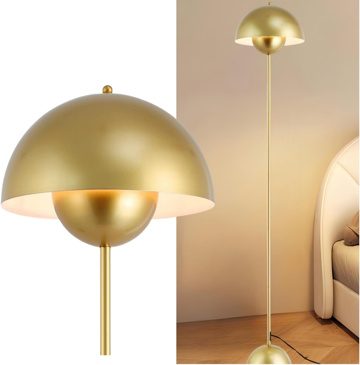 Lampe sur Pied au Design Nordique Classique Doré avec Abat-jour et Base ...