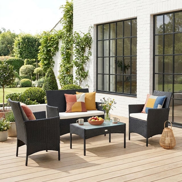 Conjunto de jardín de resina tejida, 4 plazas Negro - 104x59x85.5 cm