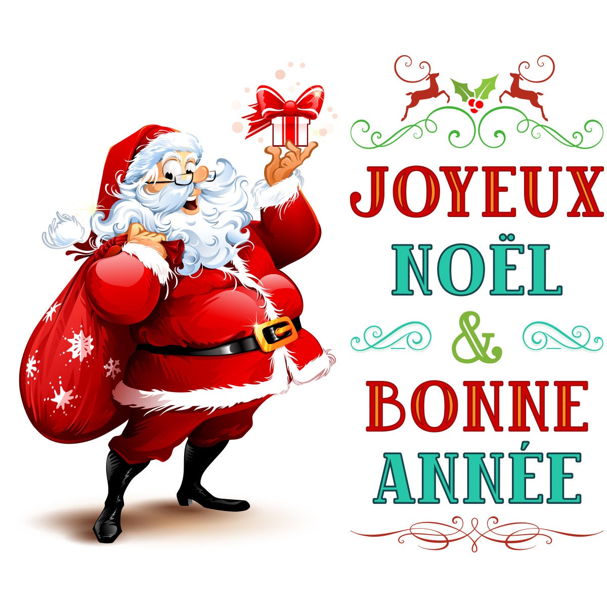 Sticker Noël père noël joyeux noël et bonne année - Autocollants stickers adhésifs noël - décoration fêtes - 80x95cm - 4