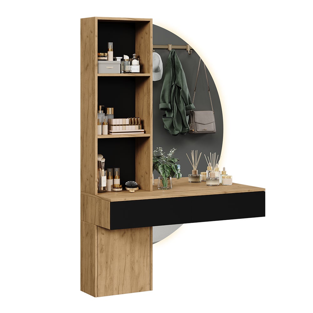 Vicco Stolik do przebierania Melora, Dąb/czarny, 100 cm z lusterkiem LED