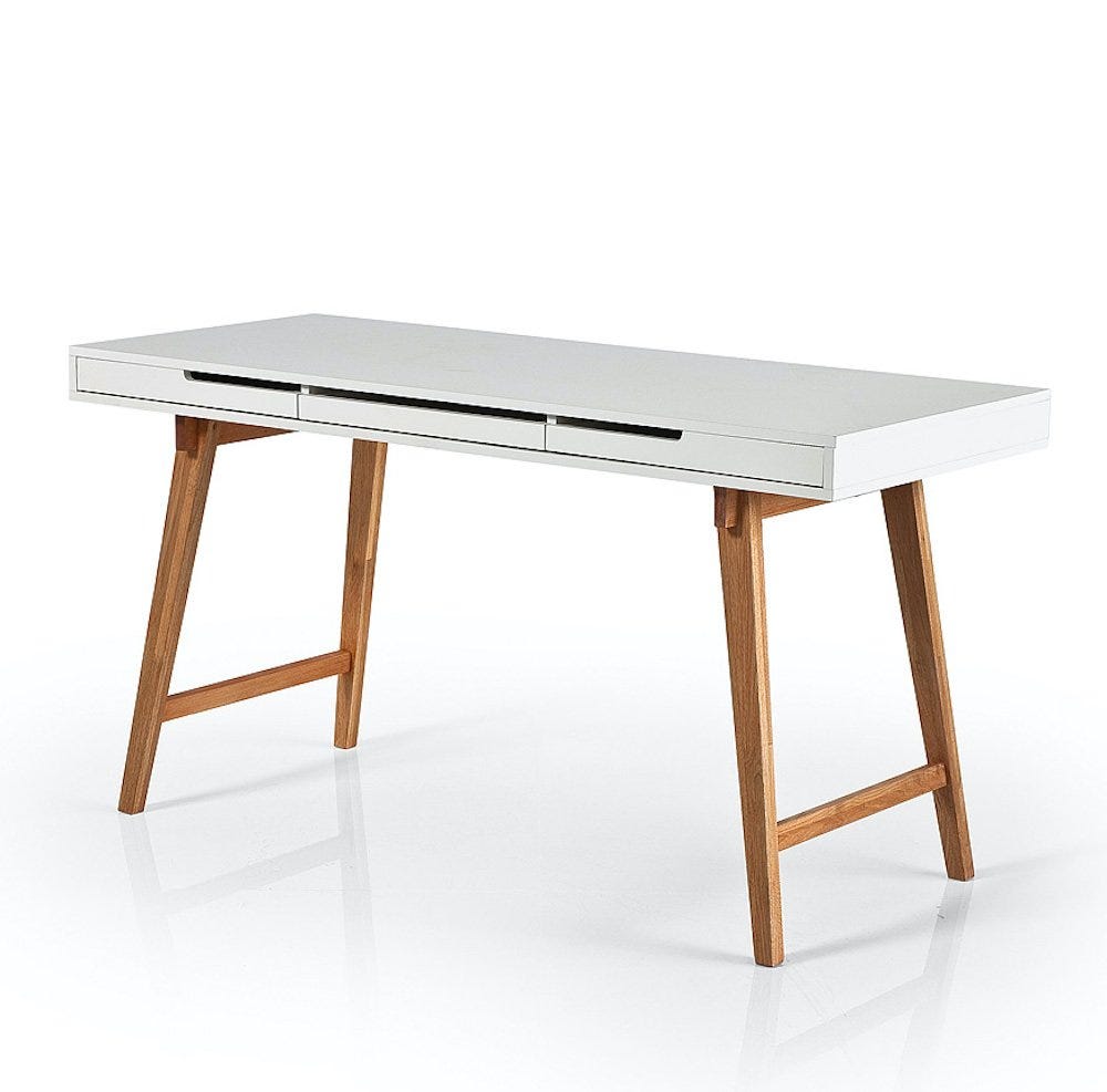 Bureau style scandinave FALCO blanc et bois 3 tiroirs | Leroy Merlin