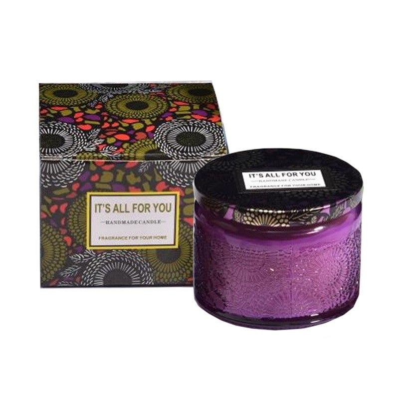 Lumanare parfumata Flippy in borcan, mov, aroma ceai alb