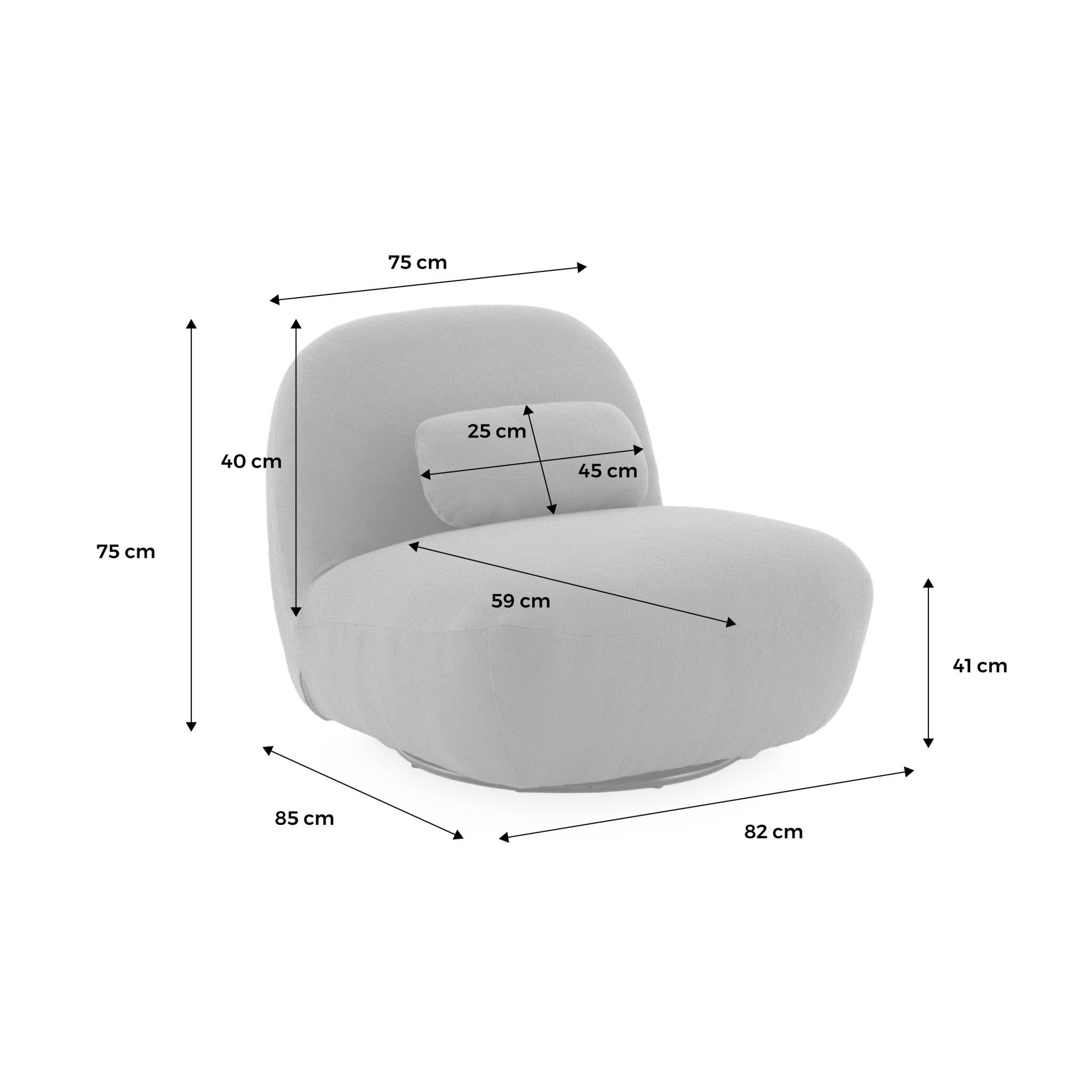 Fauteuil pivotant 360° en bouclette texturée beige. piètement en métal noir mat - SPINO SPINO - 4