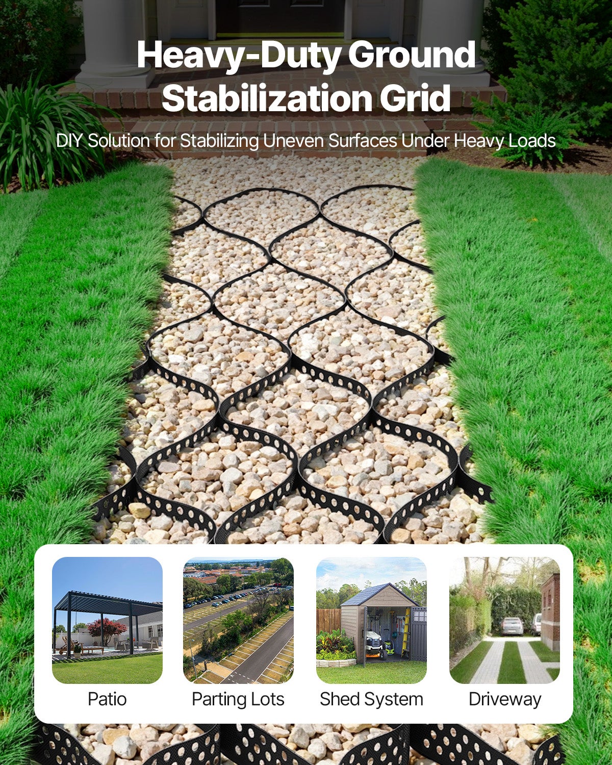 Stabilisateur Gravier,VEVOR 5,2x2,7 m,Profondeur 5 cm,Retenue de Gazon au Sol Stable,pour Allée,Patio,Jardin,Terrasse,Surfaces Planes,Pentes - 2