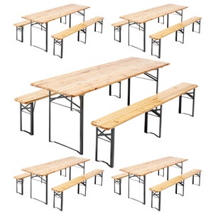 Table et bancs bois Brasserie 220 cm - Lot de 5
