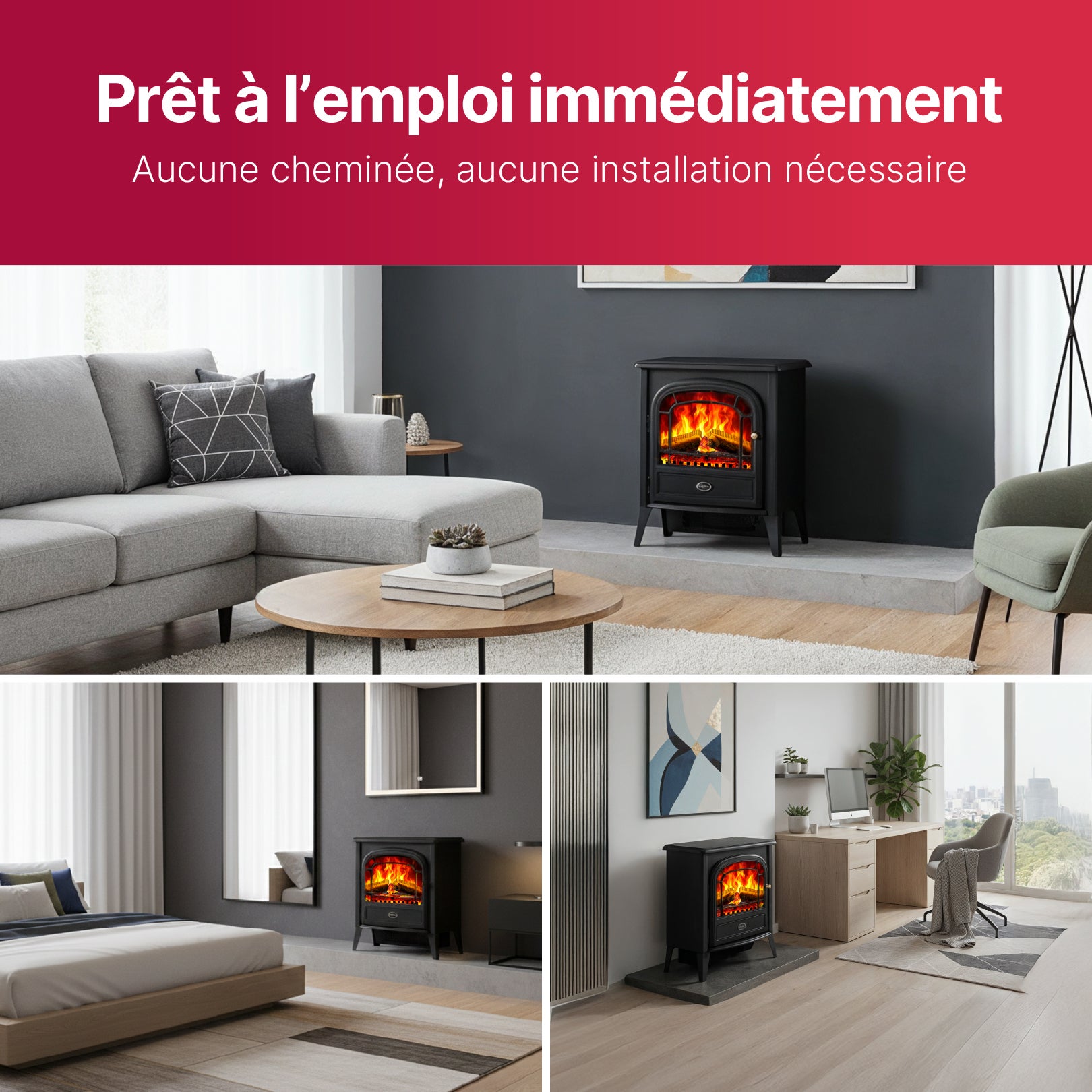 Cheminée électrique avec chauffage sur pied - Dimplex - Optiflame, 2000W, télécommande - Club - 4