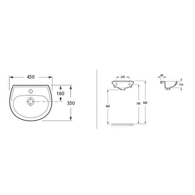 Lave-mains 45cm ROCA POLO - Blanc - 2
