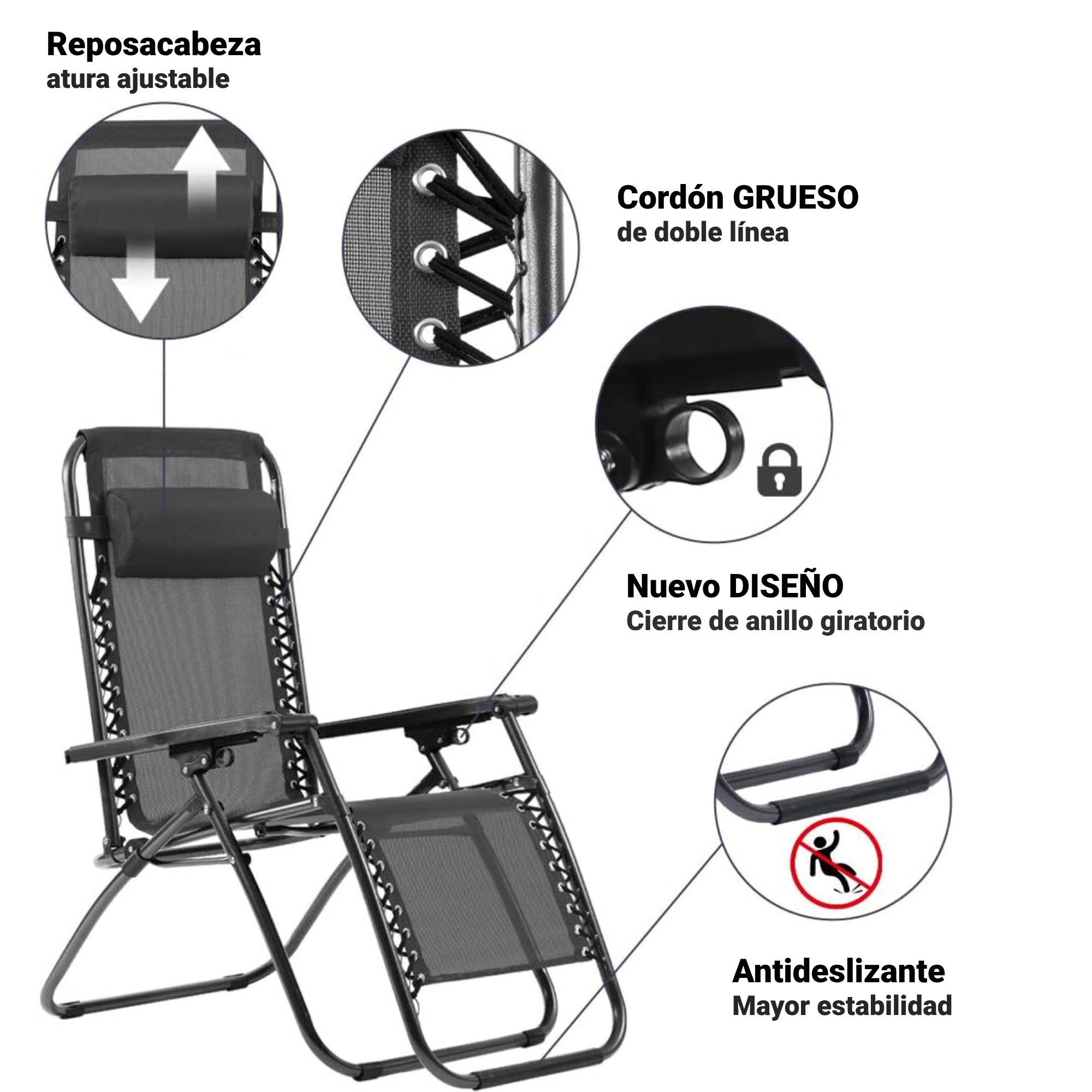 Set de 2 sillas Gravedad Cero reclinables Tumbonas sillas reclinable ajustable butacas plegable con almohada Gris Oscuro - 7