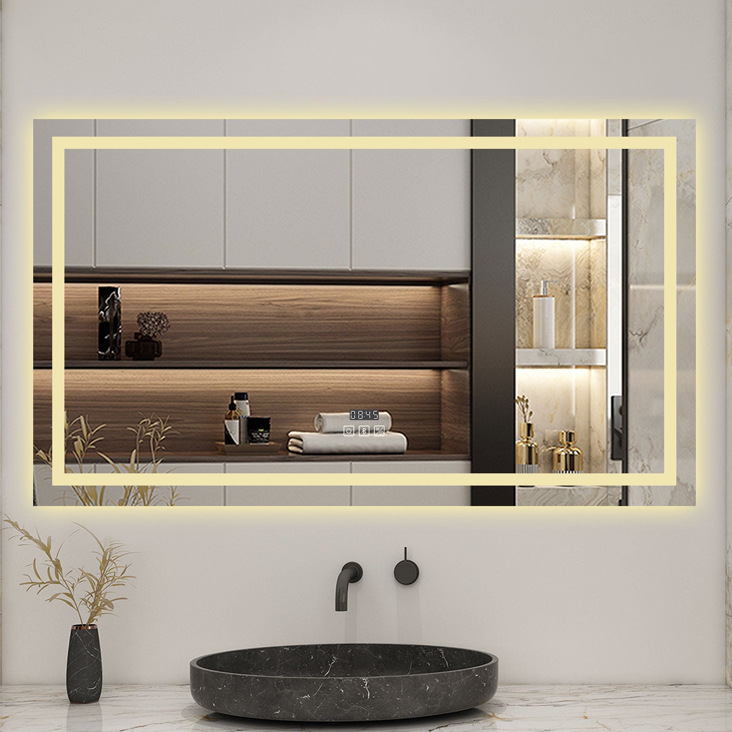 AICA Miroir lumineux Horloge + bluetooth + tricolore + anti-buée 120x70cm salle de bain dimmable,mémoire,tactile,led - 3