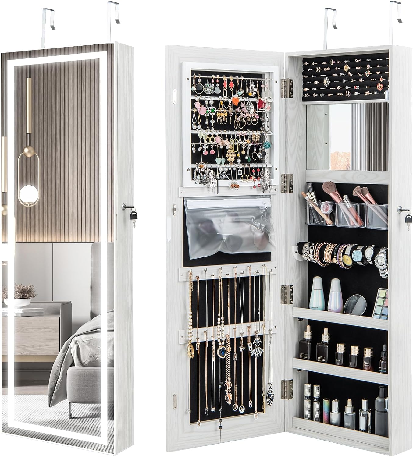 Joyero Espejo De Pie Espejo Joyero De Pared Con Luces Led, Armario  Organizador Con Cerradura, Espacio Para Pendientes Y Collares, Negro Con  Ofertas En | Ofertas Online Joyero Espejo Pared, image size:1355x1500