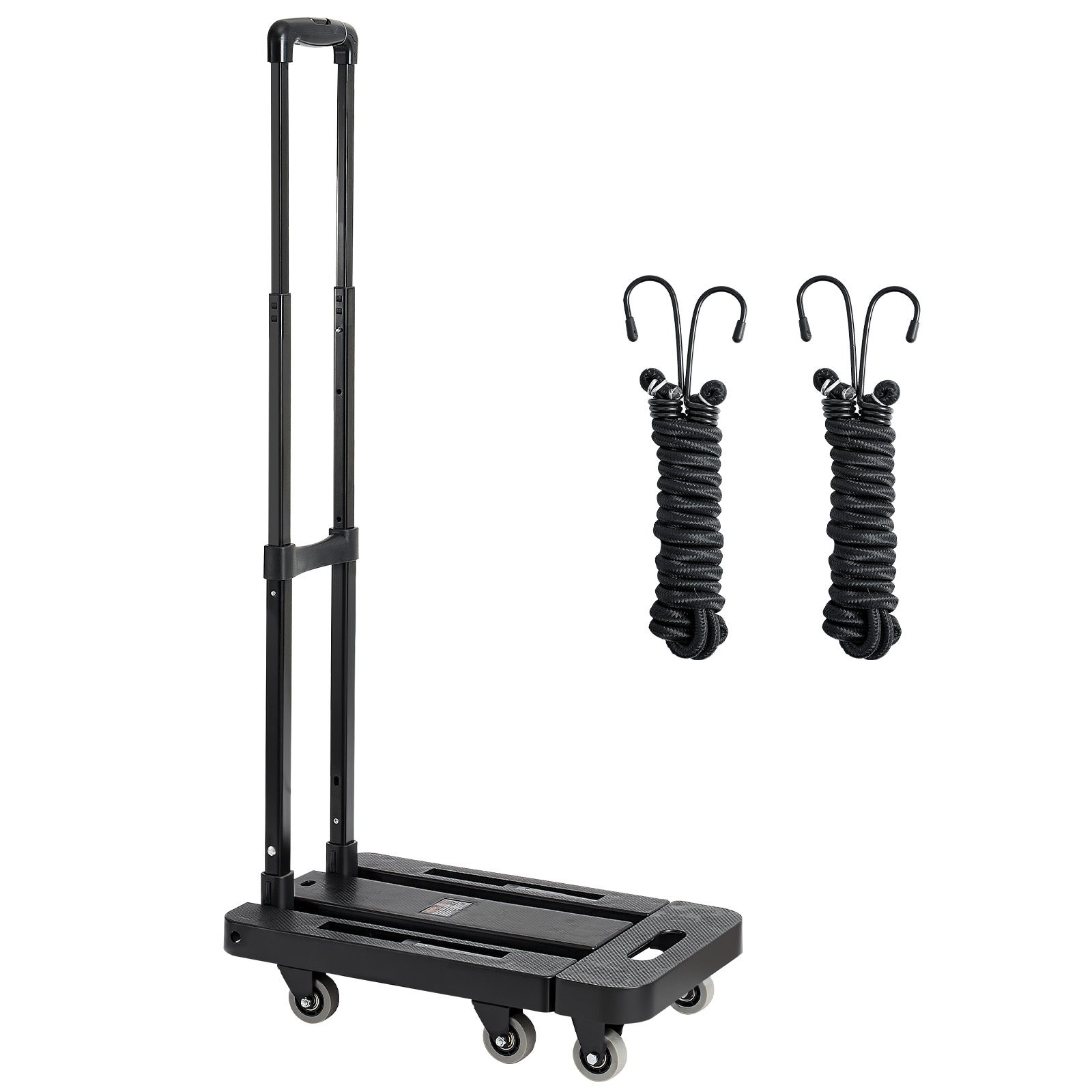 Carrinho dobrável 6 rodas VEVOR, capacidade 226,8 kg, 2 cordas elásticas, base extensível, carrinho utilitário para mudança, escritório, preto - 9
