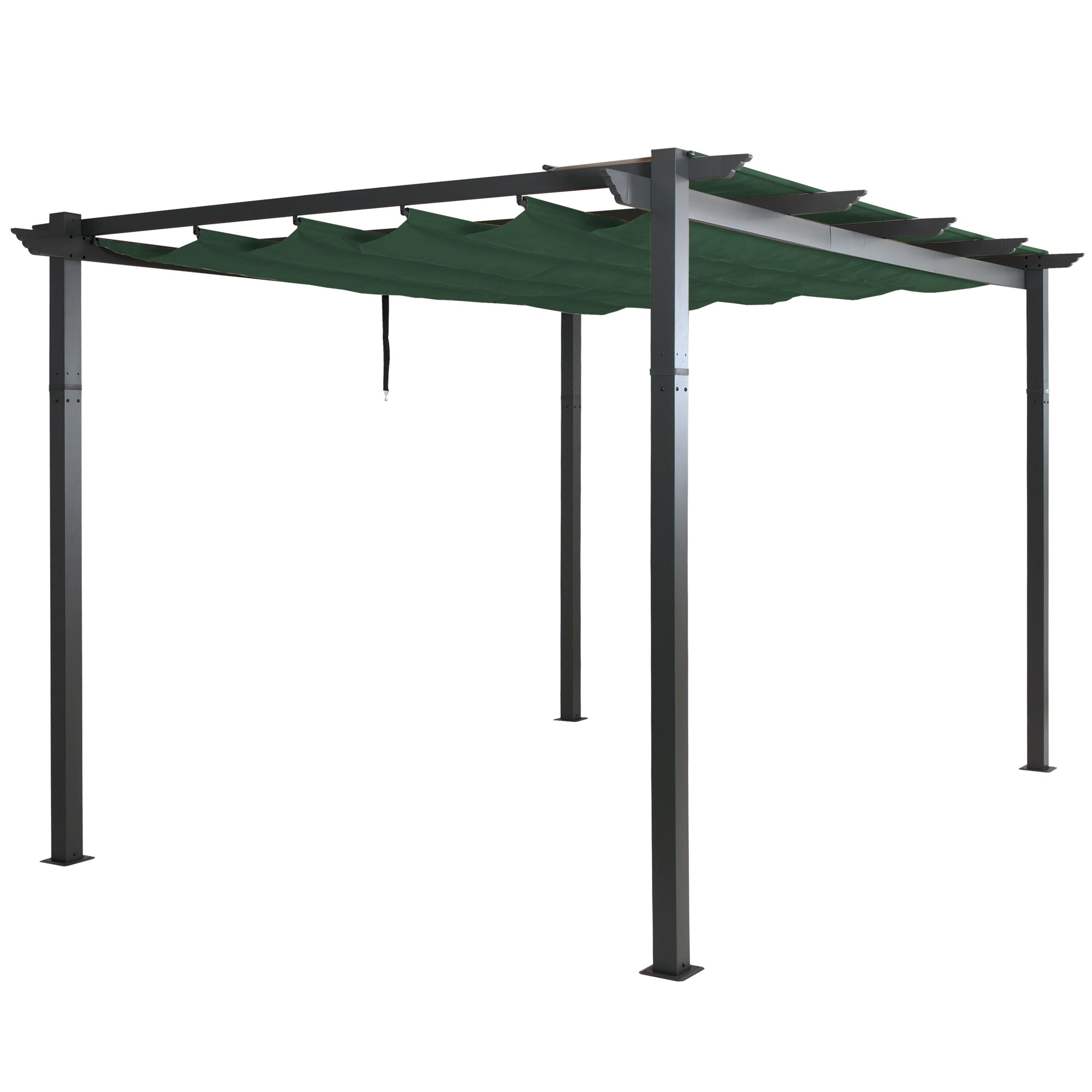 Pergola aluminiowa HWC-N93, pawilon ogrodowy altana ogrodowa, stabilna rama 8cm dach przesuwny UV50+ 3x4m ~ zielony