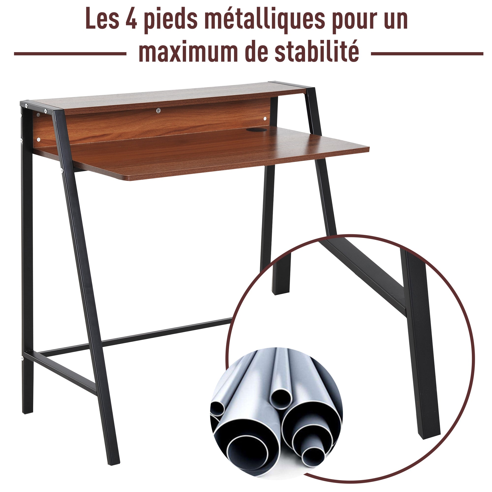 Bureau secrétaire MDF marron HOMCOM - 6