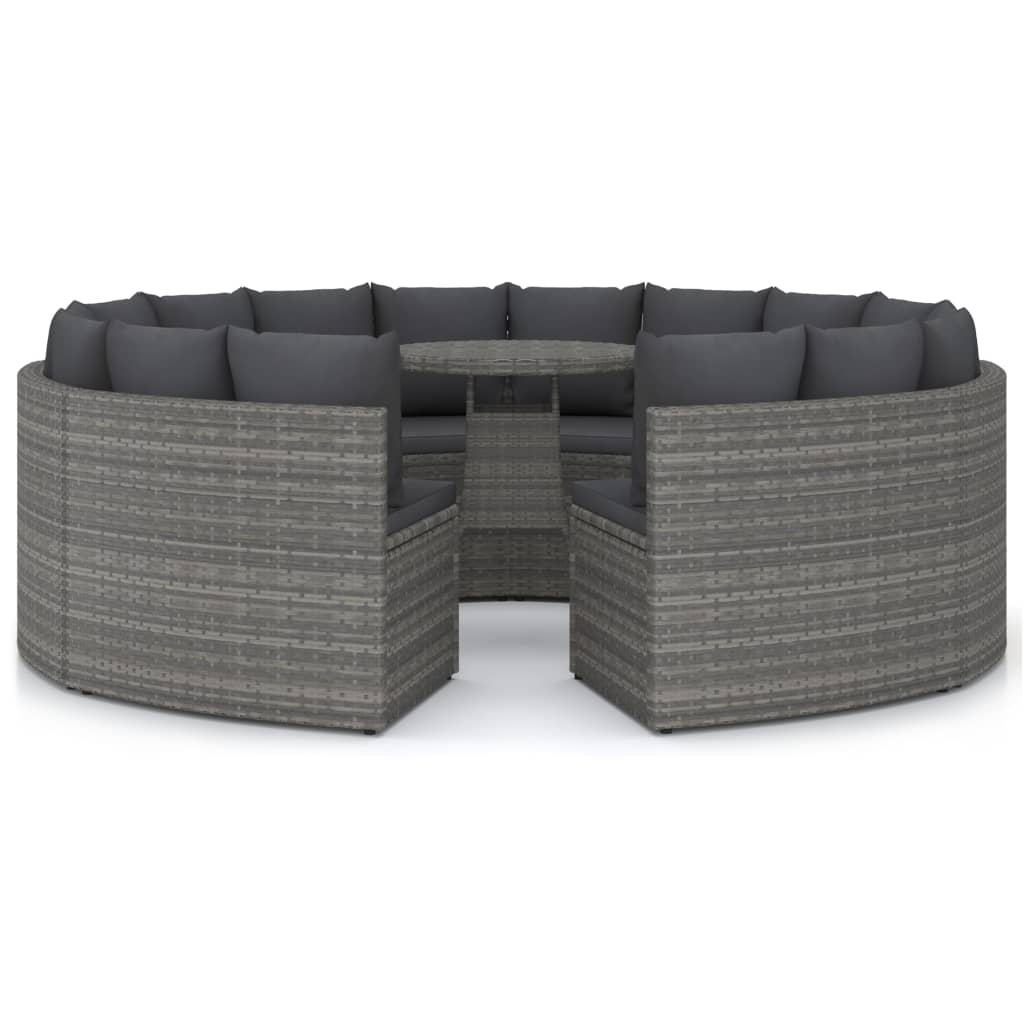 The Living Store - Salon de jardin 9 pcs avec coussins Résine tressée Gris - 7