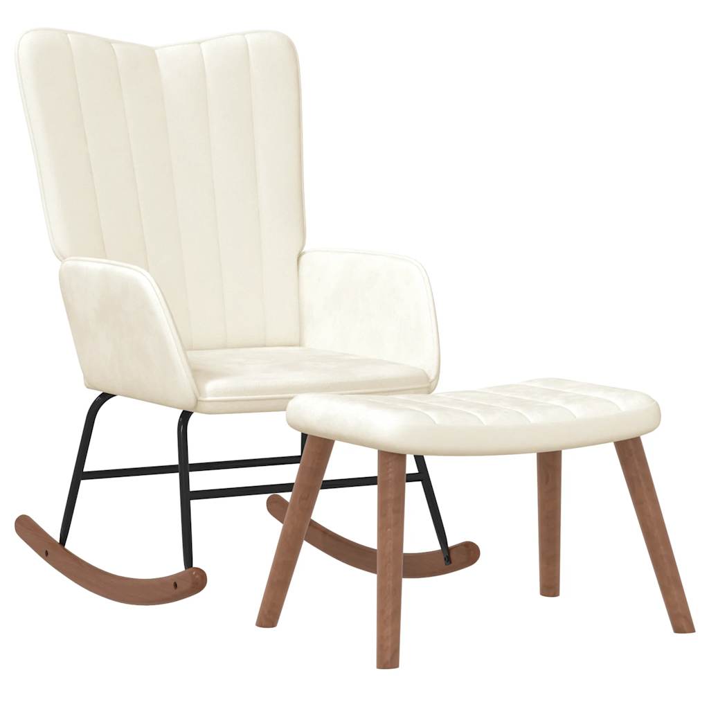 Sedia A Dondolo Con Sgabello E Tasche - Legno Massello, Beige Berber, Portata 150kg - Foto 7