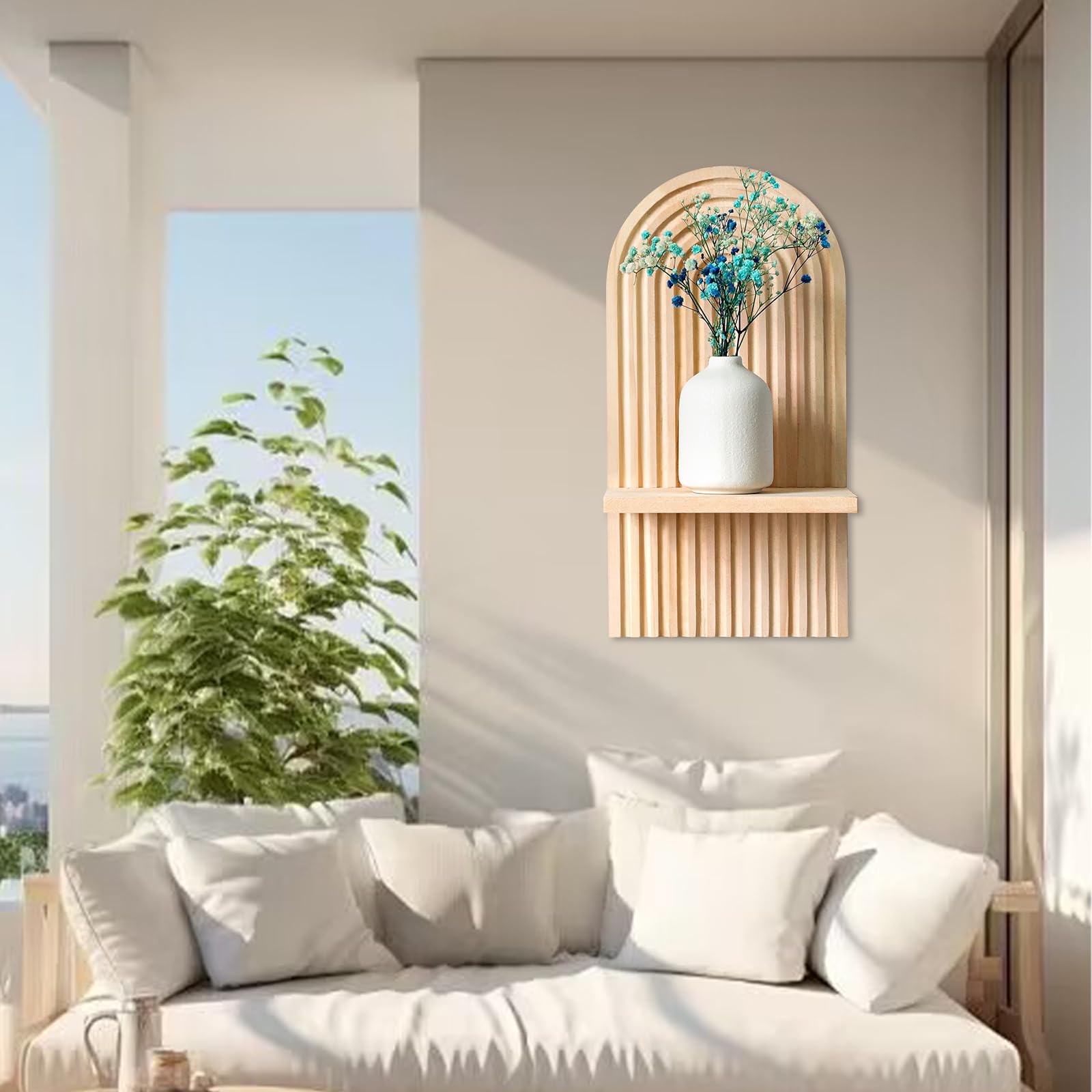 2 pcs Étagères en Bois pour la Décoration Murale Étagère Murale Bohème Moderne Support Mural en Bois bohème Style étagère pour la Cuisine,la Chambre - 7