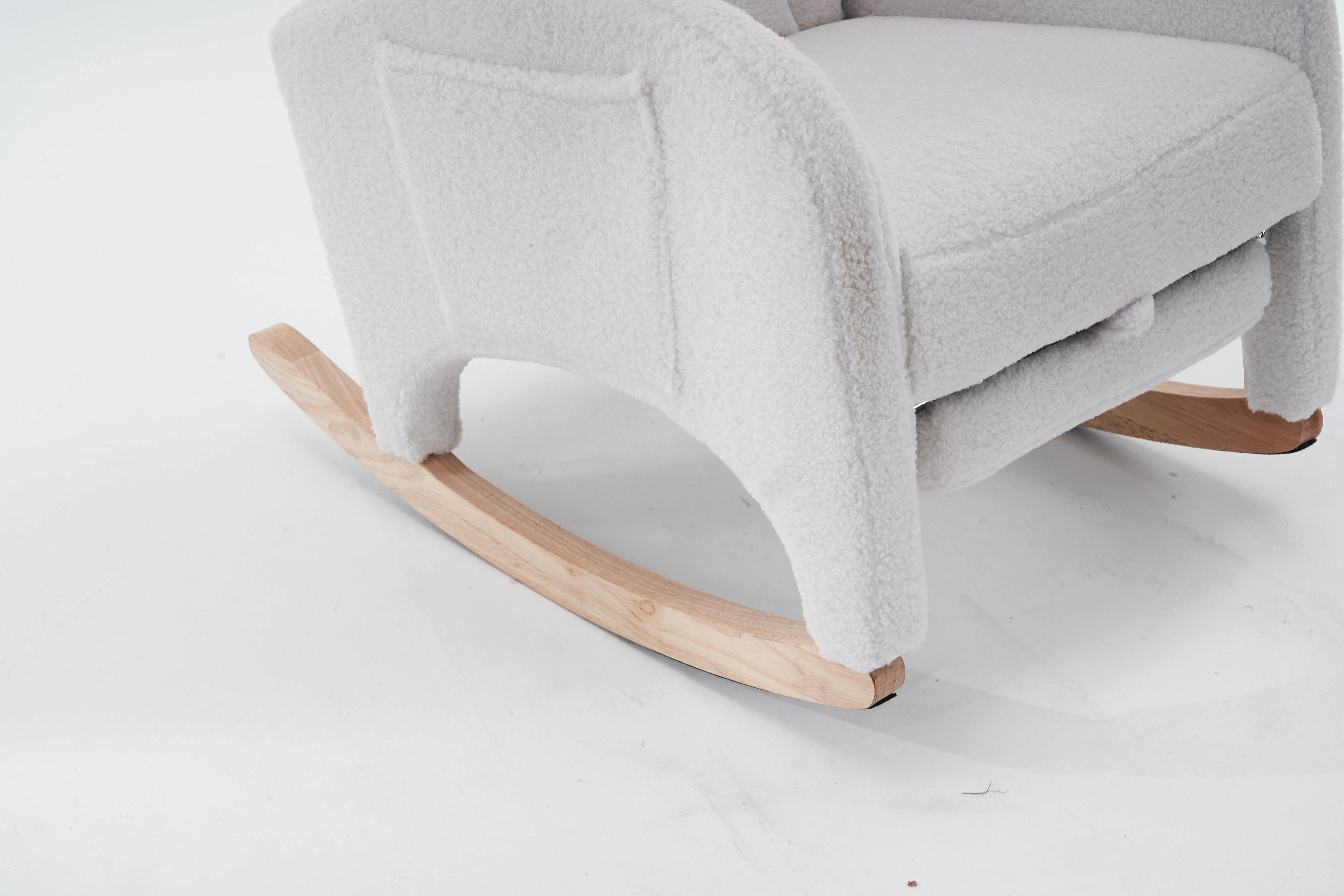 Cadeira de balanço poltrona amamentação 99x96x66 cm, apoio pés dobrável, pés madeira, tecido Teddy Branco - 9