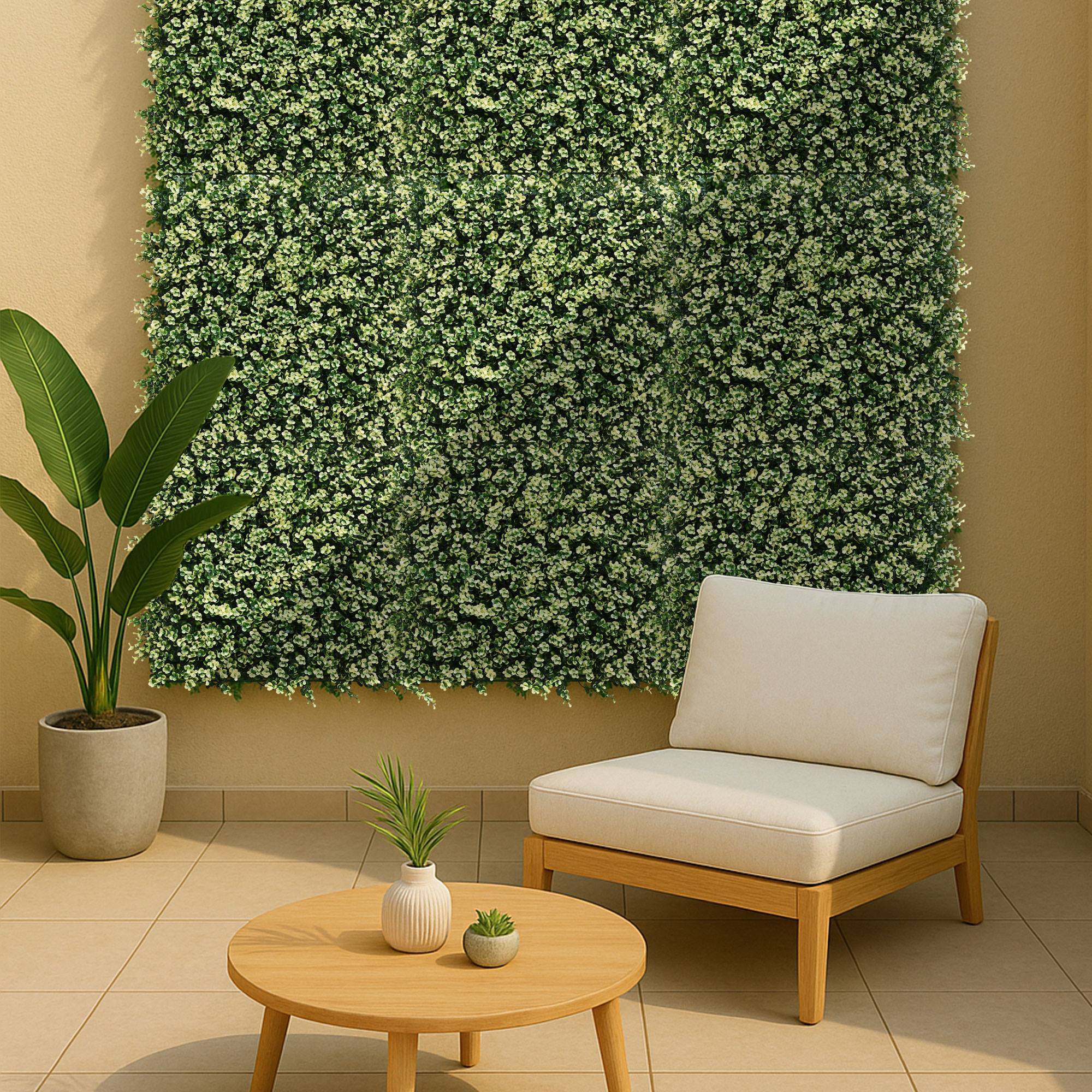 WellHome Seto Artificial 100x100cm, Jardin vertical hojas verdes y Blancas - 4