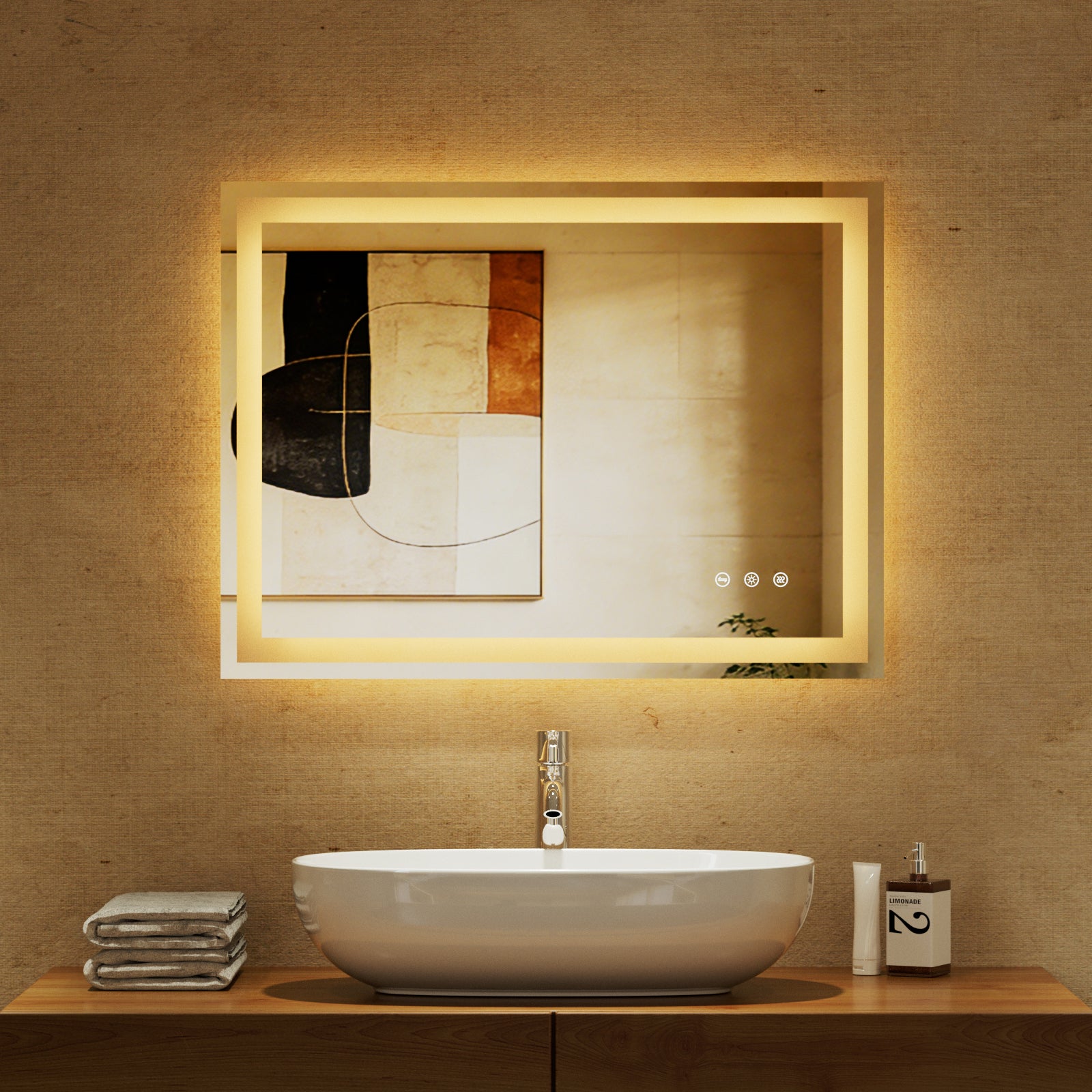 Espejo antibacteriano 80x60cm espejo de baño con iluminación integrada temperatura de color regulable espejo de baño argent