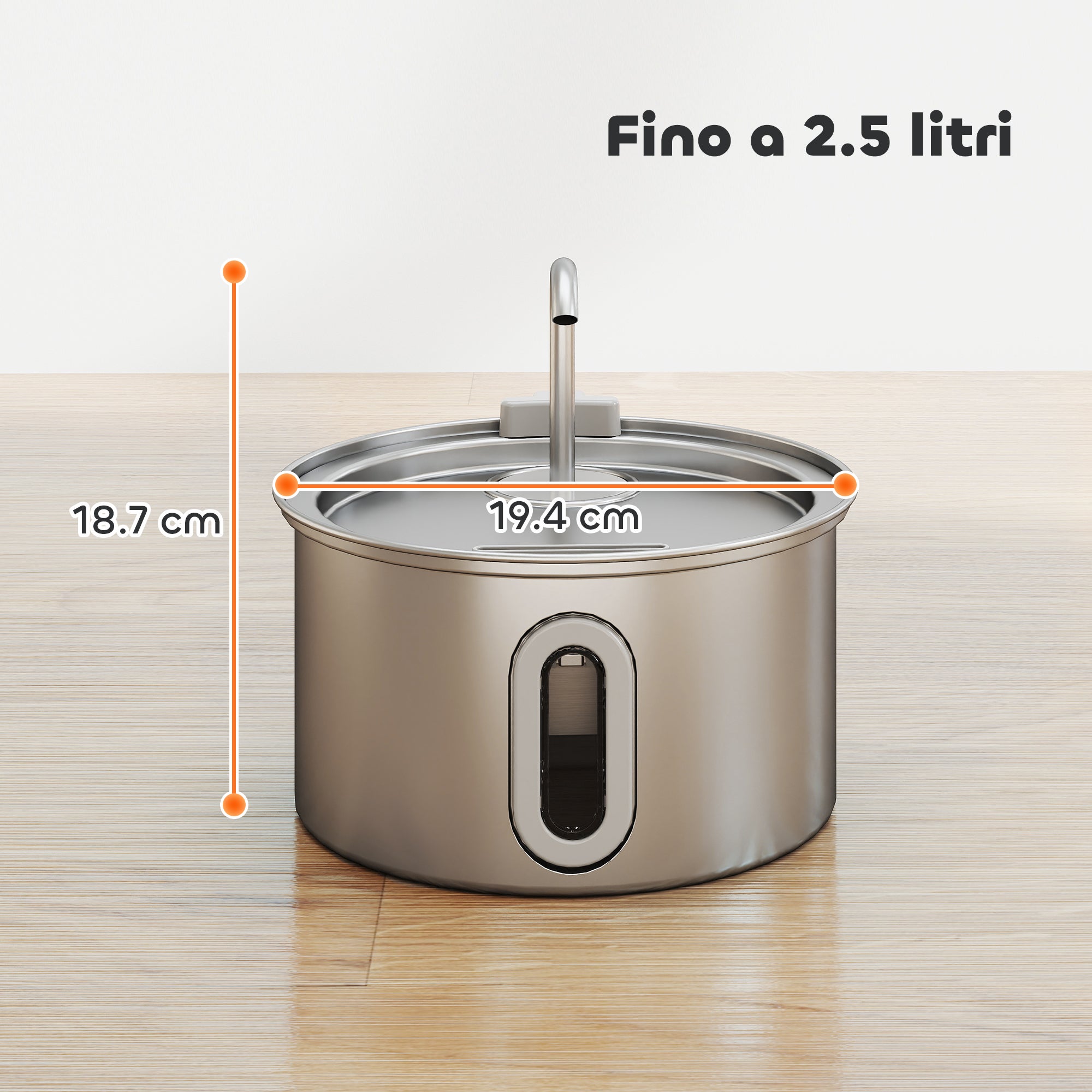 Fontaine à eau pour chat avec lumière LED, brosse et 2 jets d'eau, en acier inoxydable 304, 19,4 x 19,4 x 18,7 cm, argent - 5