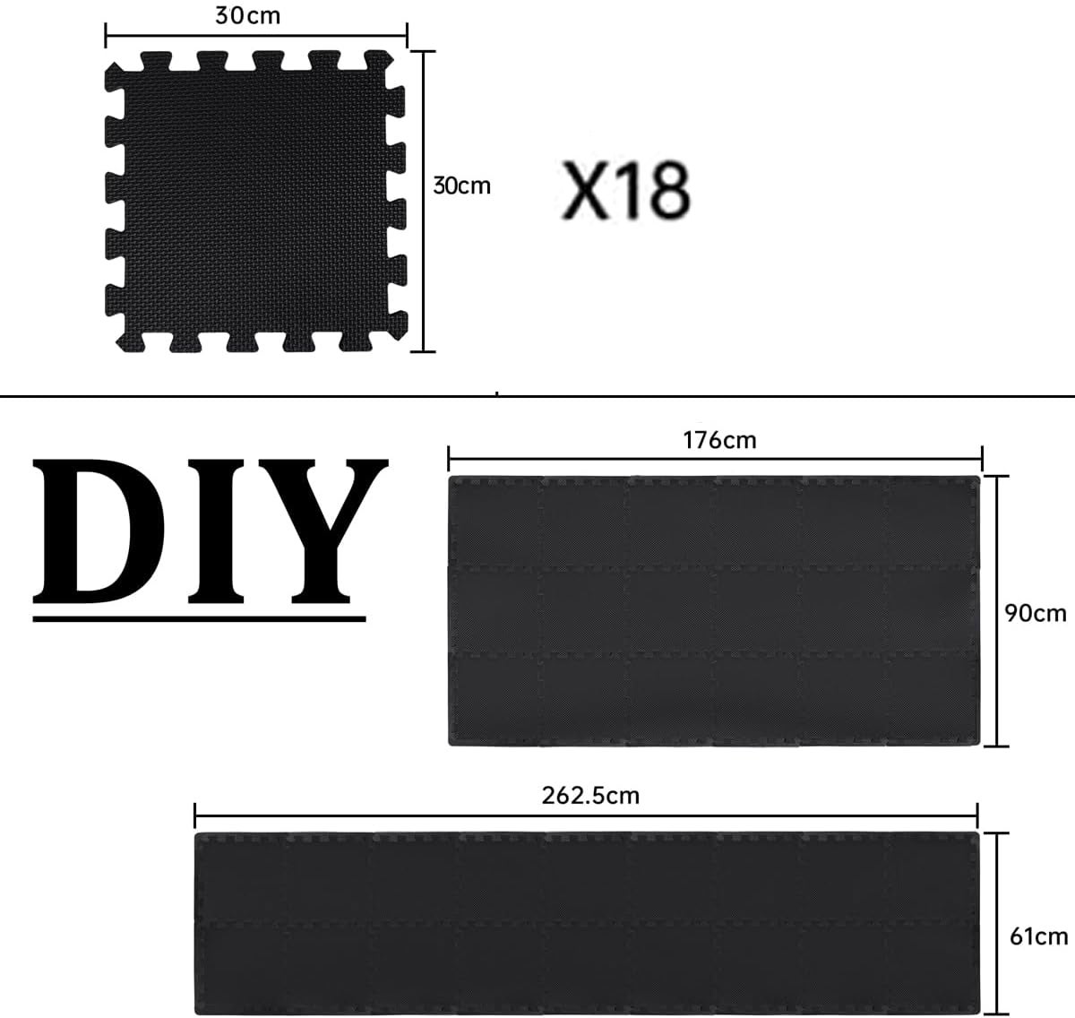 Tapis de puzzle 18 pièces pour sols, tapis de protection de sol en caoutchouc mousse pour machines de sport, tapis puzzle, 30 x 30 x 1 cm - 2