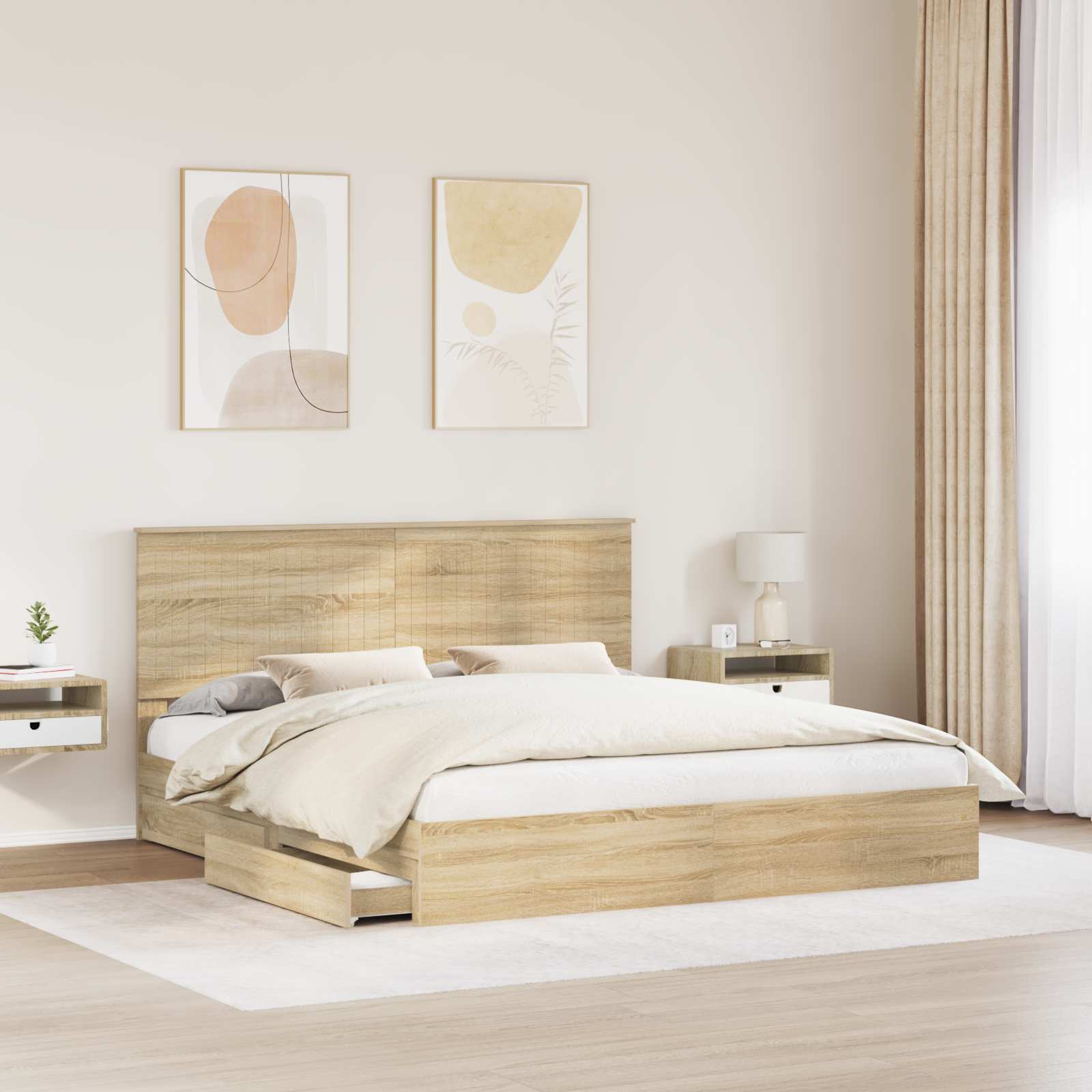 Lit avec rangement, panneau de bois, chêne, pour la chambre, 180 × 200 cm - 3