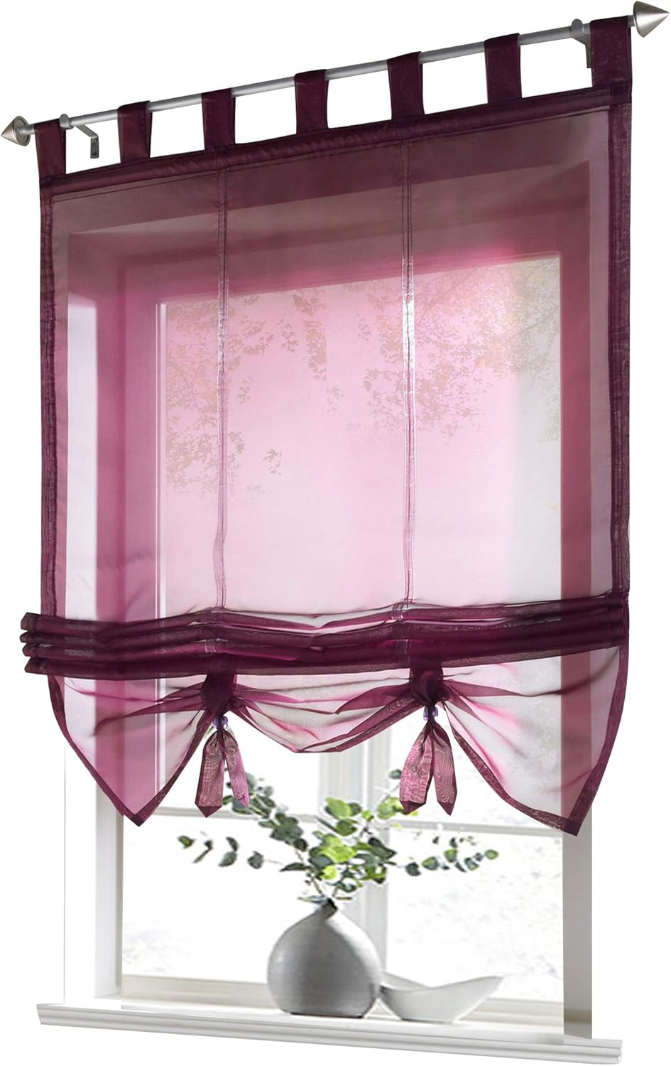 Store Romain Avec Broderie En Tulle Et Lin De Coton - 60x120 Cm - Motif à Fleurs