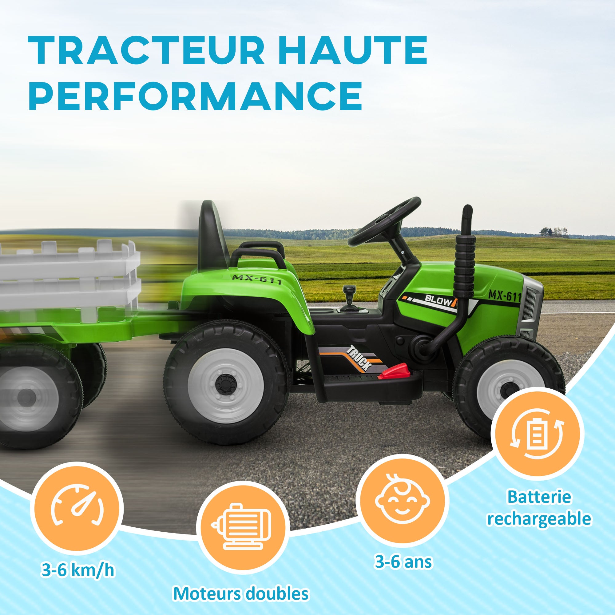 Tracteur électrique enfant PP HOMCOM - 8