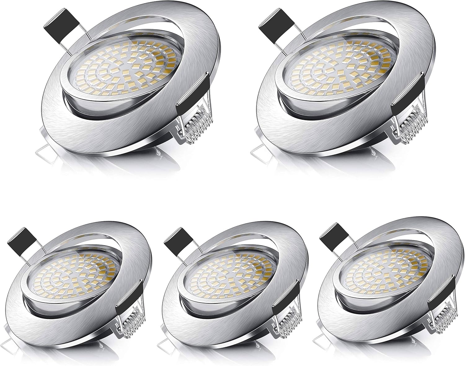 Regulowane, okrągłe, wpuszczane reflektorki LED o mocy 5 W, ultracienkie, ciepłe białe światło 3000 K, 110–250 V, do łazienki, kuchni, salonu, koryta