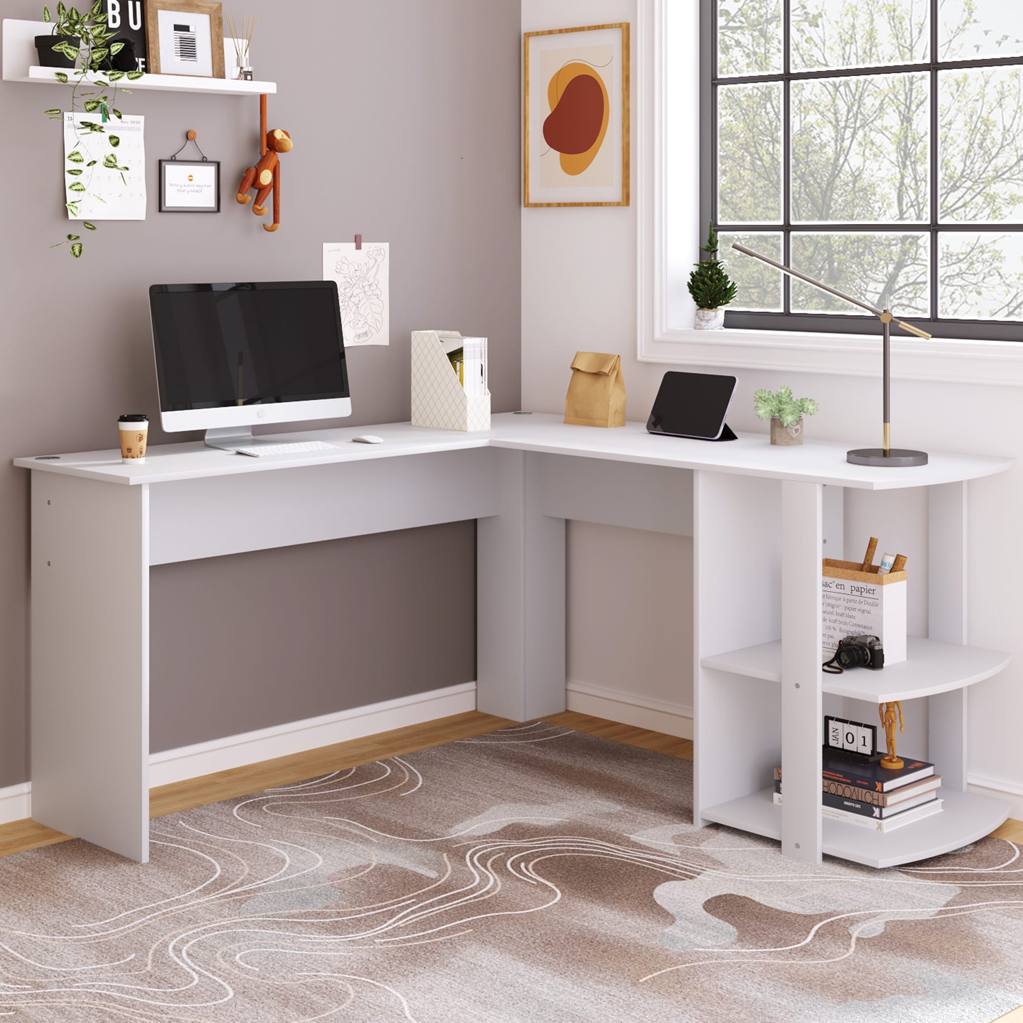 TRIUMPHKEY Scrivania ad Angolo Reversibile 140cm,Scrivania da Ufficio,Scrivania Salvaspazio,Scrivania per Computer,Tavolo da Lavoro,Struttura in Acciaio( Beige TRIUMPHKEY Scrivania ad Angolo Reversibile 140cm,Scrivania da Ufficio,Scrivania Salvaspazio,Scrivania per Computer,Tavolo da Lavoro,Struttura in Acciaio( Beige