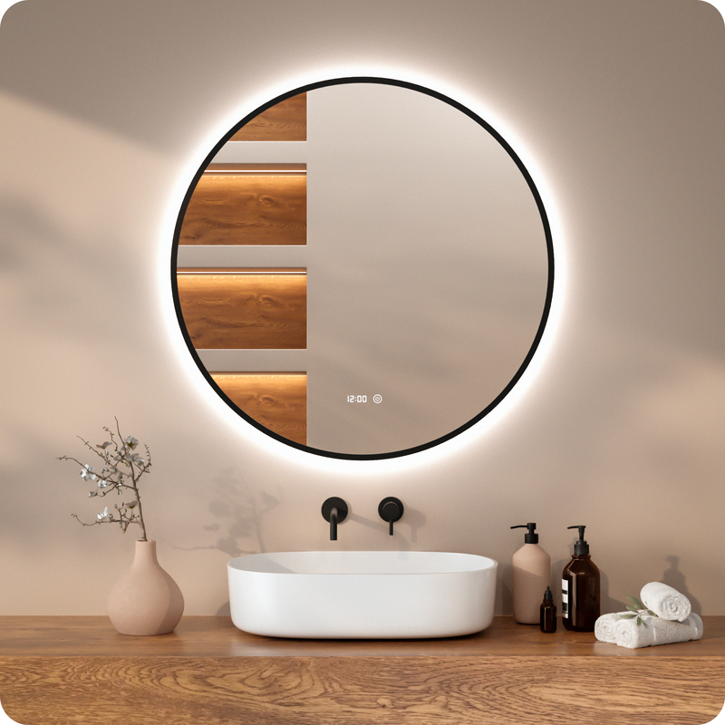 MEESALISA Lisa MIJ Miroir De Salle De Bain Rond Sans éclairage, Noir, Diamètre