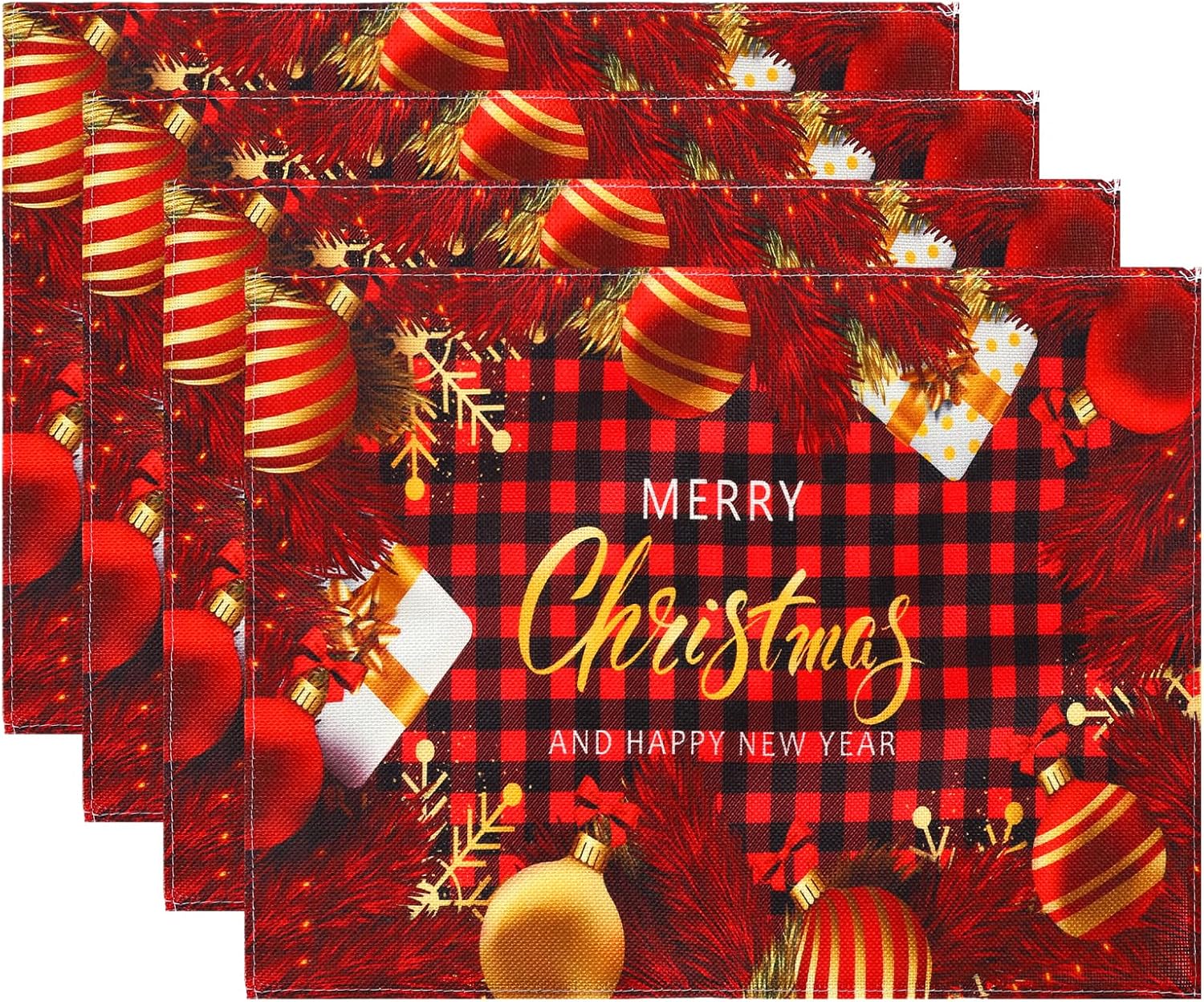 Zestaw 4 żaroodpornych, zmywalnych, antypoślizgowych podkładek świątecznych z tkanego lnu na stół w jadalni/kuchni, 42 x 32 cm