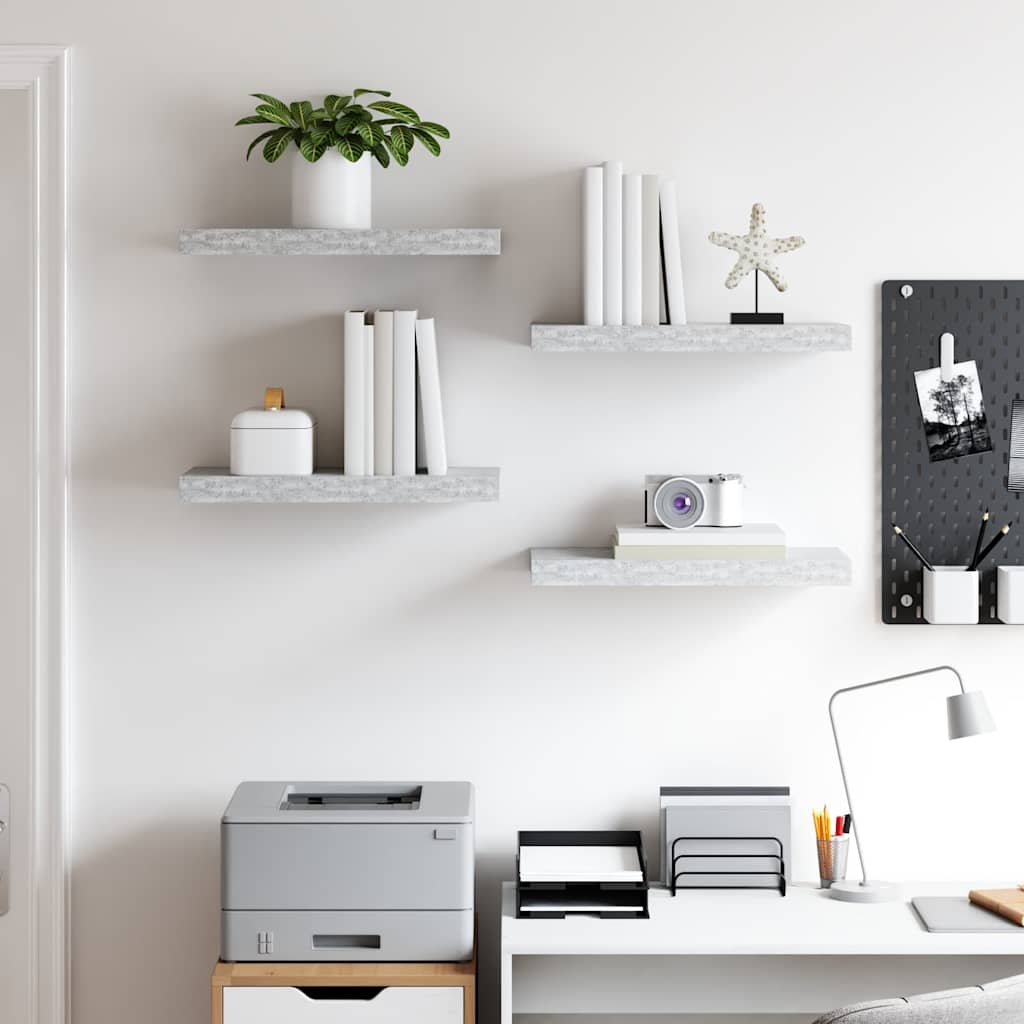 Lot de 4 étagères murales - Fixation invisible - MDF et métal - Gris ...