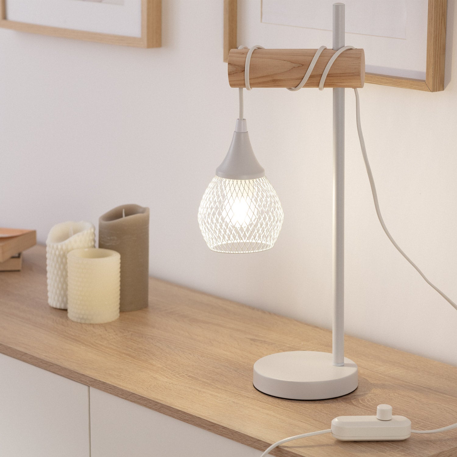 Ledkia Lámpara de Mesa de Metal y Madera Monah Blanco - 5