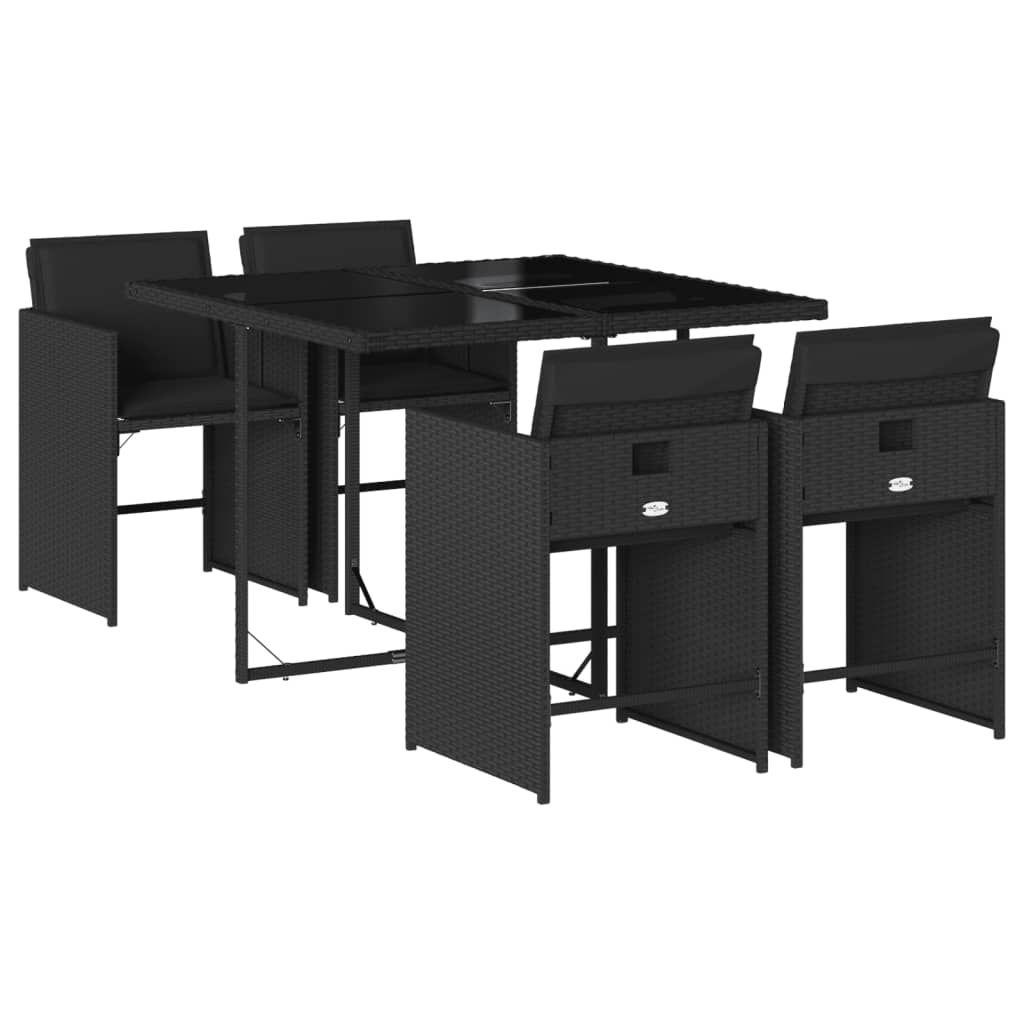 Set de muebles jardín 5 piezas con cojines ratán sintético negro - 2