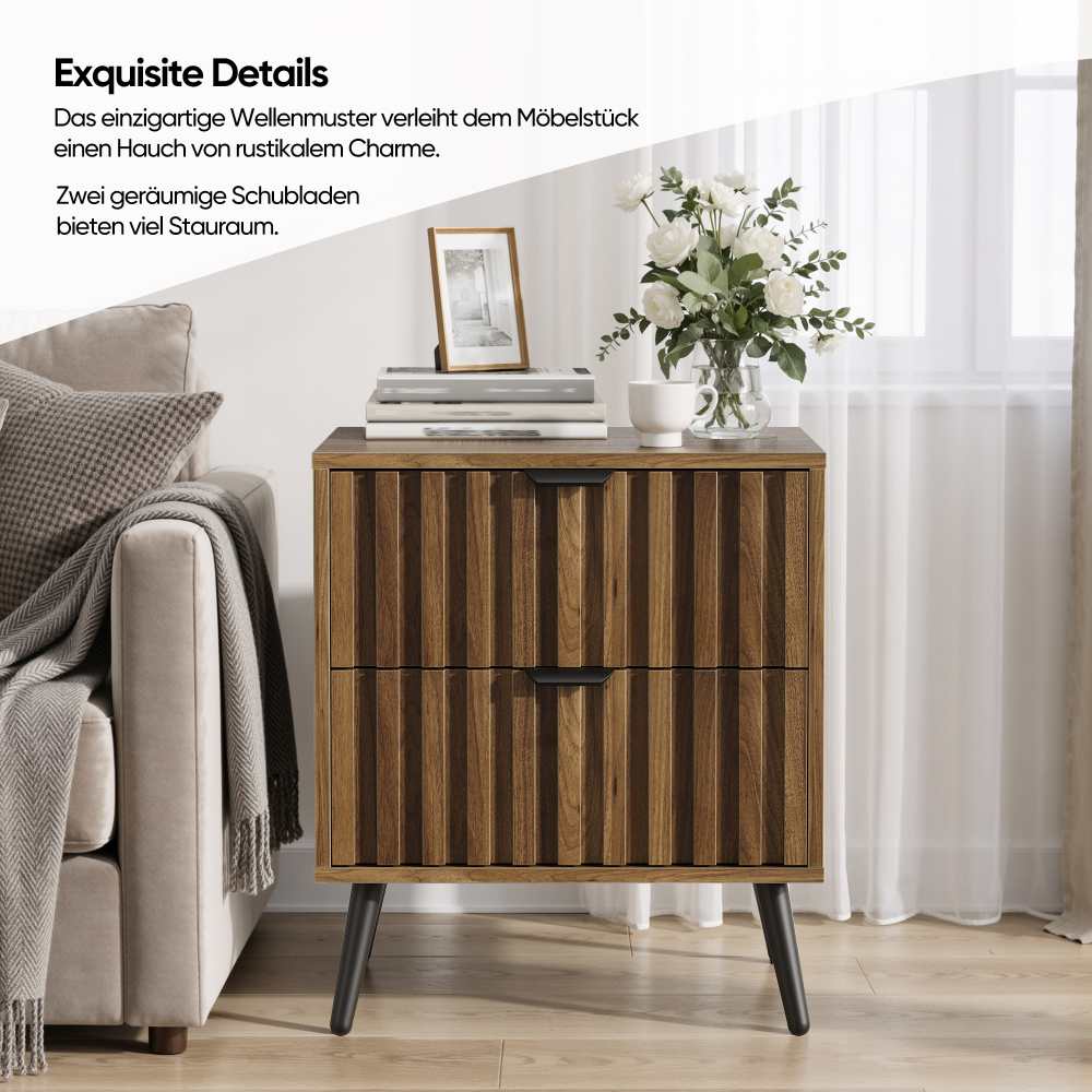 Comodino moderno 2 cassetti design incassato, per camera, corridoio, soggiorno, cameretta, noce 45x40x53 cm - 5