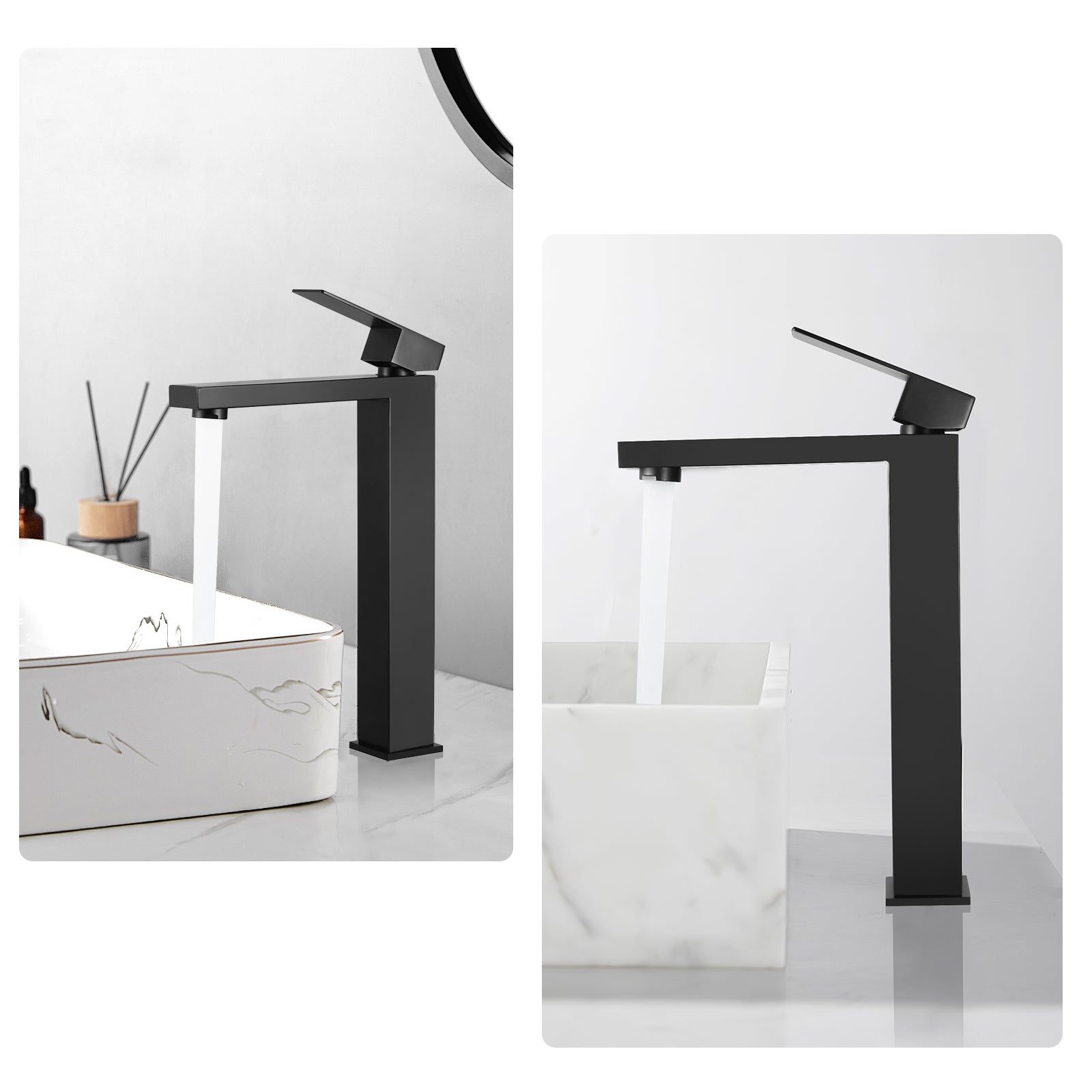 LOVHAUS Czarna Bateria Łazienkowa z Wylewką o Wysokości 240 mm, Bateria Umywalkowa do Umywalek, Zestaw 2 Sztuk Bateria Mieszająca