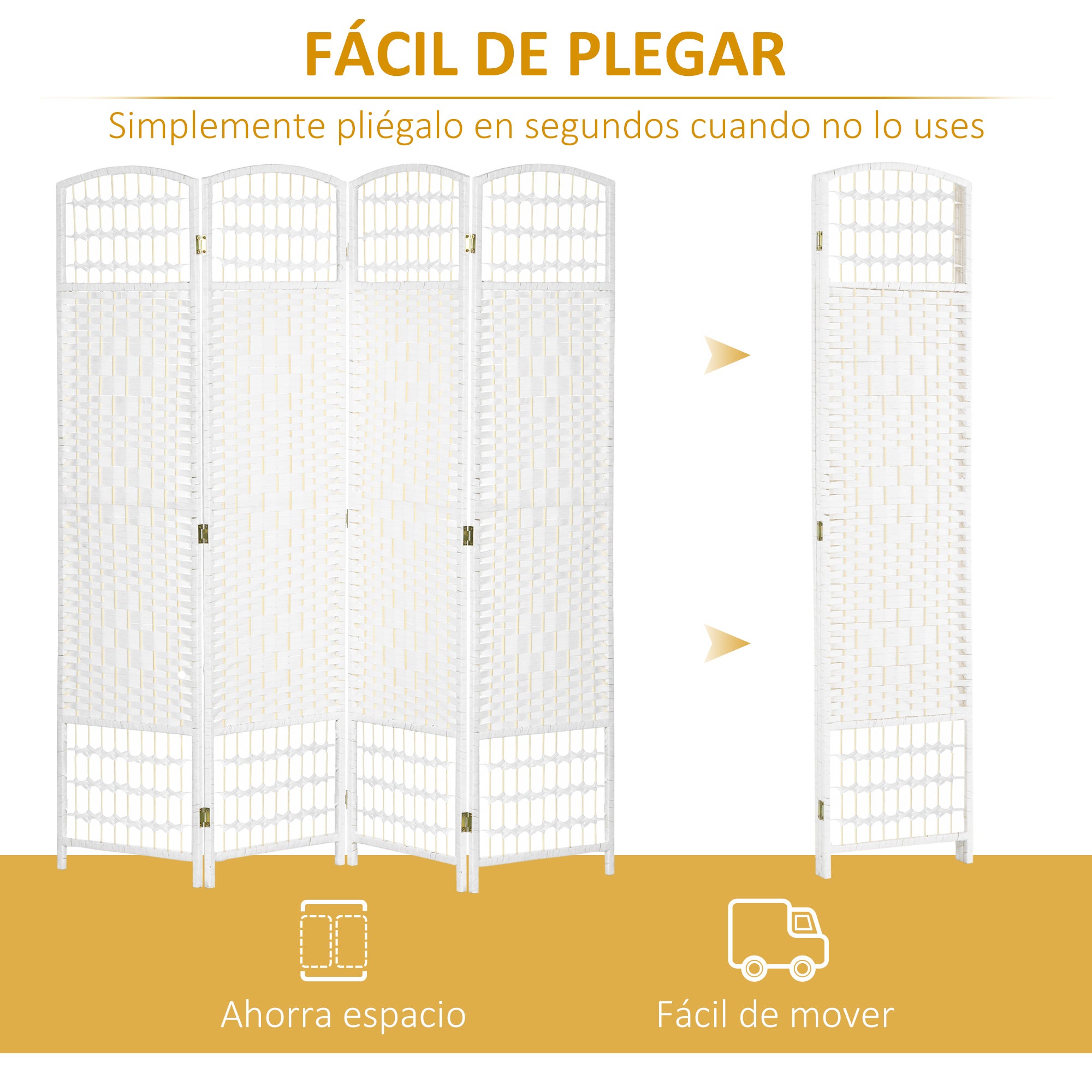 Écran partage corde papier pliable 4 panneaux 160x170 cm, décoration chambre/salon, blanc - 6