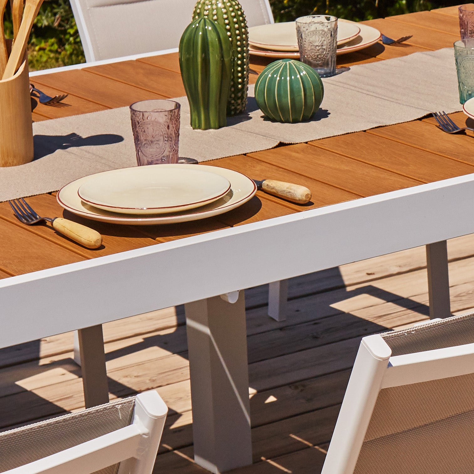 Table jardin imitacion en bois et alluminium blanc 130x70 - Osaka - 7