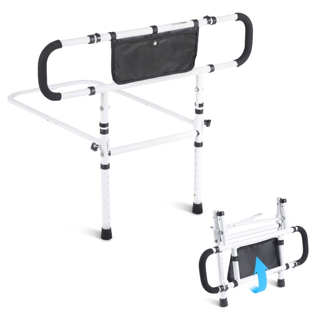 Barrière de Lit VEVOR pour Adultes Personnes Âgées Pliable 180° Rail de Lit d'Assistance Protection Latérale Charge 204kg Poignée Réglable à 4 Niveaux