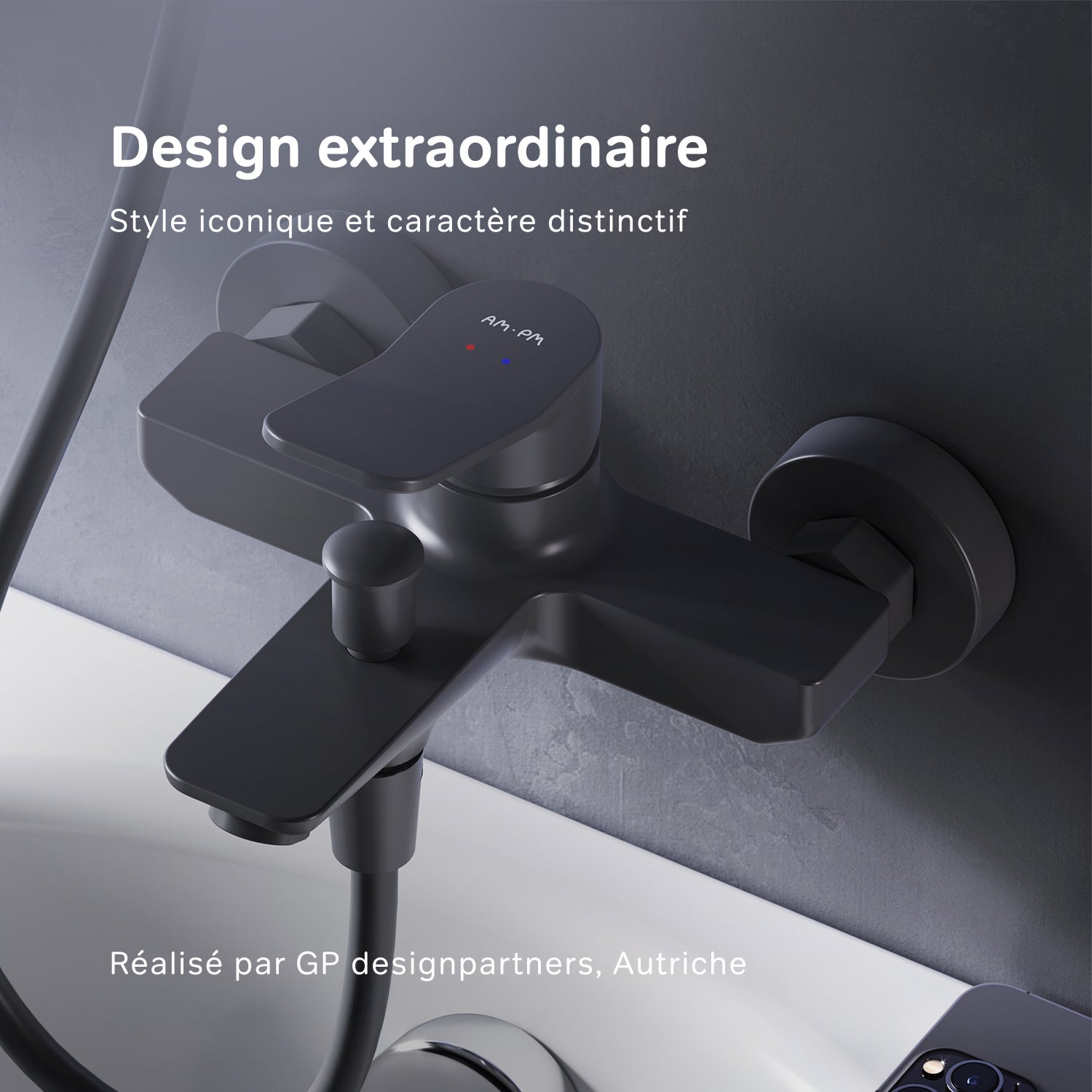Mitigeur de baignoire mécanique Robinet salle de bain, mitigeur de bain, Noir, X-Joy FXA10022 AM.PM - 2