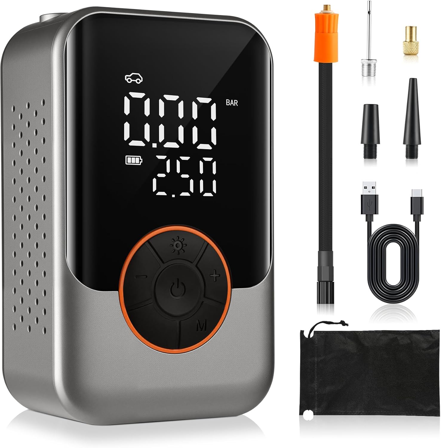Mini Compresseur D'air Portable - Avec Lampe Torche Et Batterie Rechargeable - Pour Voiture Et Vélo - Neuf
