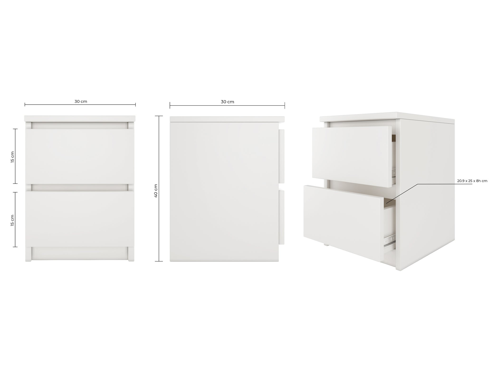 ASTER T2 - Comodino da camera moderno - 40x30x30 cm - Comodino 2 cassetti - Comodino - 5