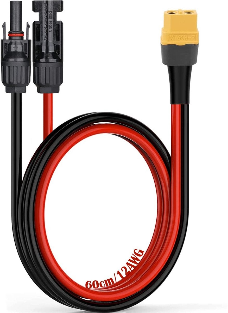 Cablu panou solar, adaptor de la mufă solară la XT60, cablu prelungitor, 12 AWG, 3,3 mm², cablu solar de 60 cm, pentru alimentare portabilă 0.6m