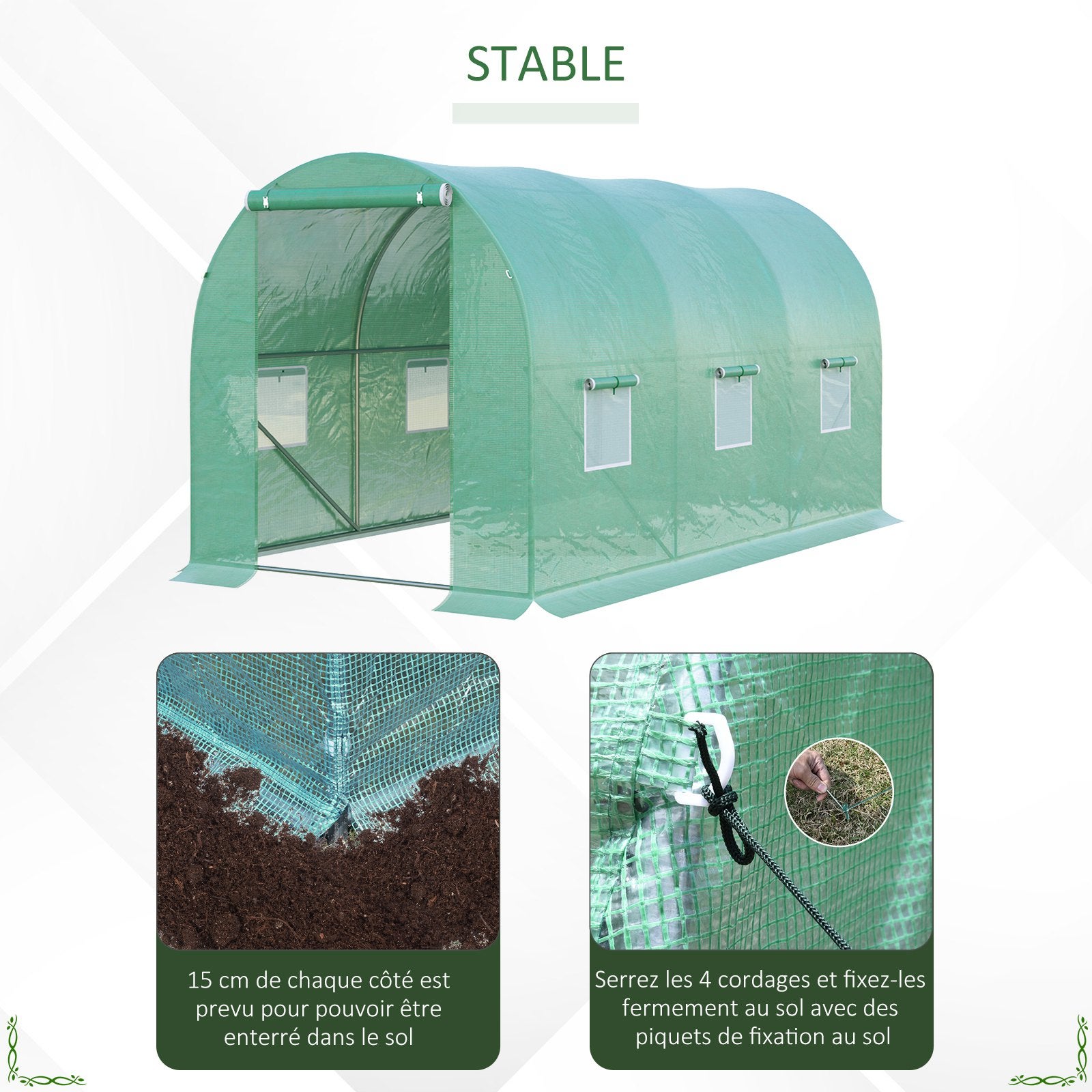 Outsunny Serre de Jardin Tunnel 8 m² 4L x 2l x 1,9H m Acier galvanisé renforcé diamètre 2,4 cm + PE Haute densité fenêtres Porte - 6
