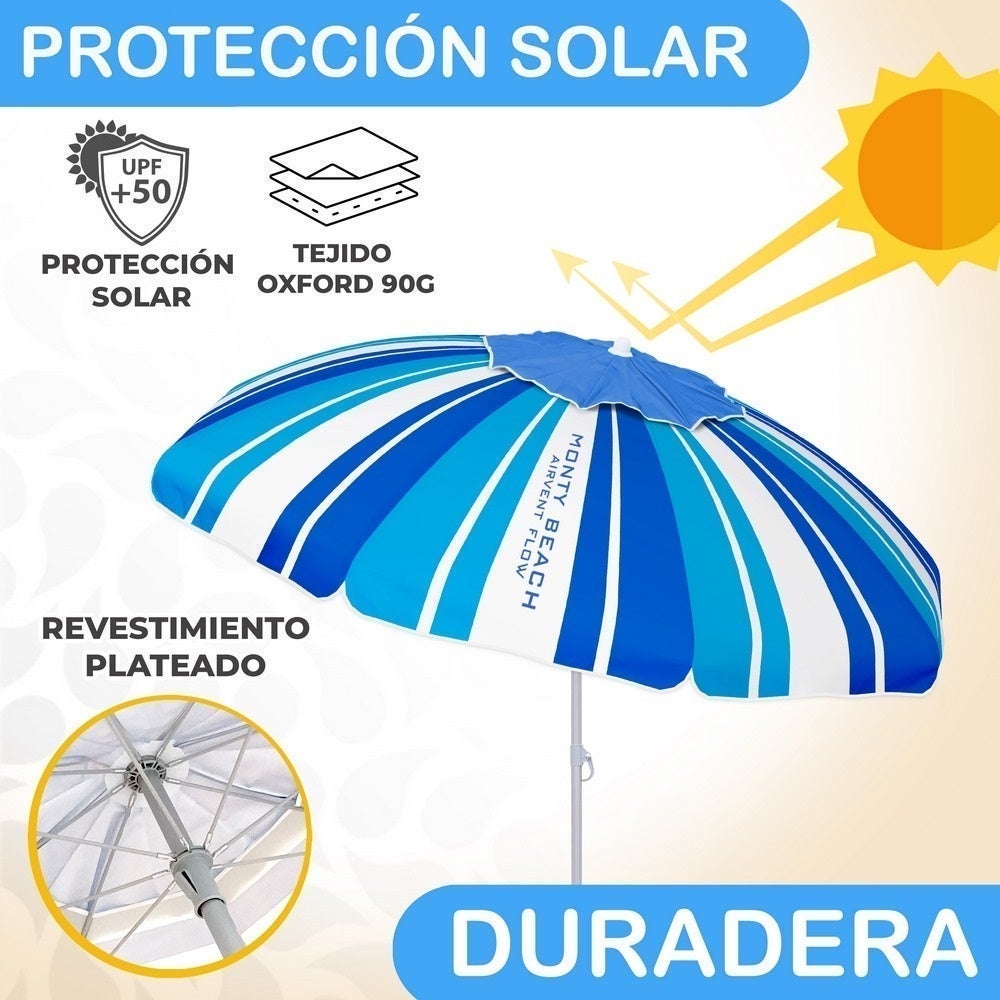 Parasol de plage 200 cm et support en sable, protection UV+50 MONTY - 3