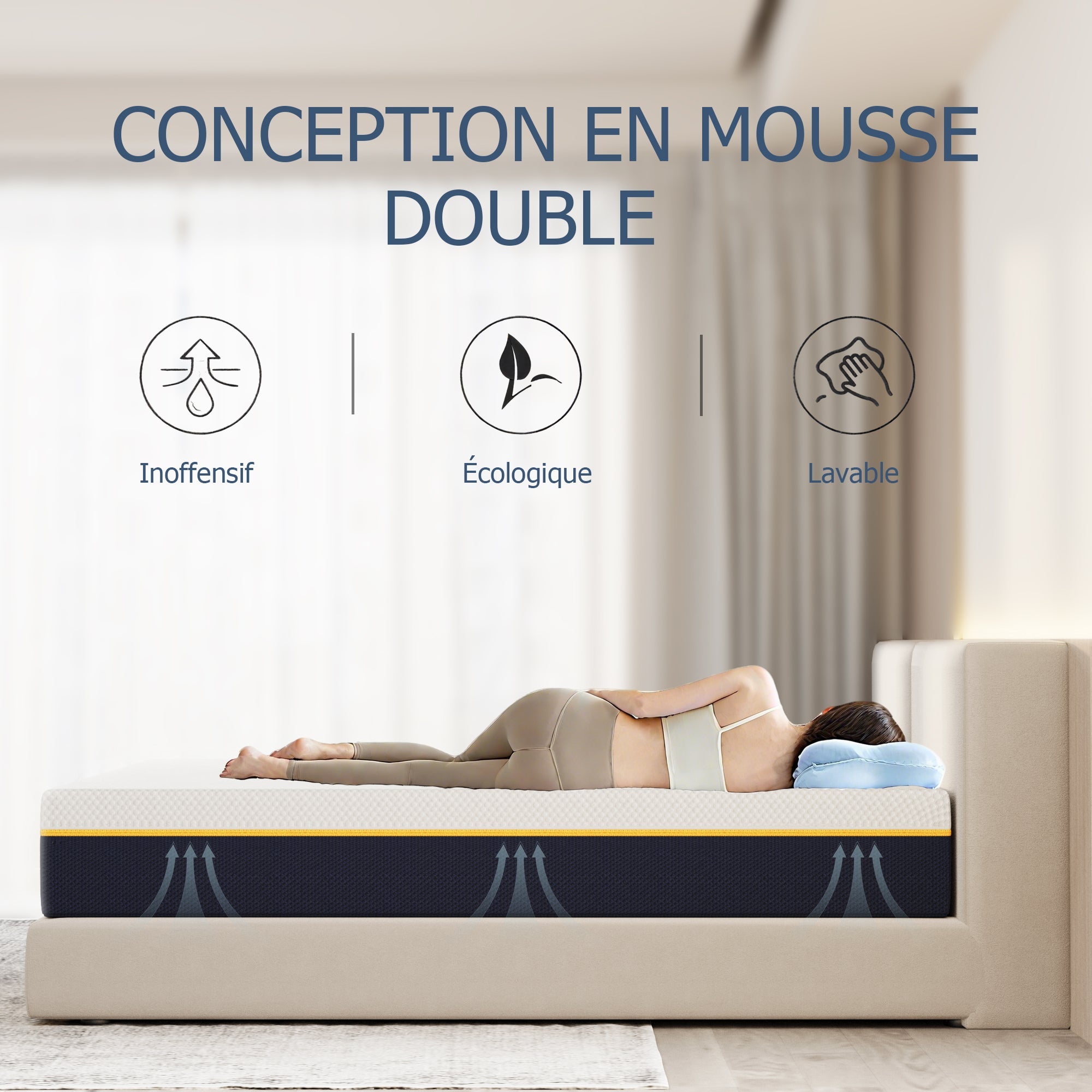 DEWINNER Matelas pour adulte 90 x 190 cm, épaisseur 21 cm (mousse à mémoire de forme + fibres de charbon de bambou) - 4