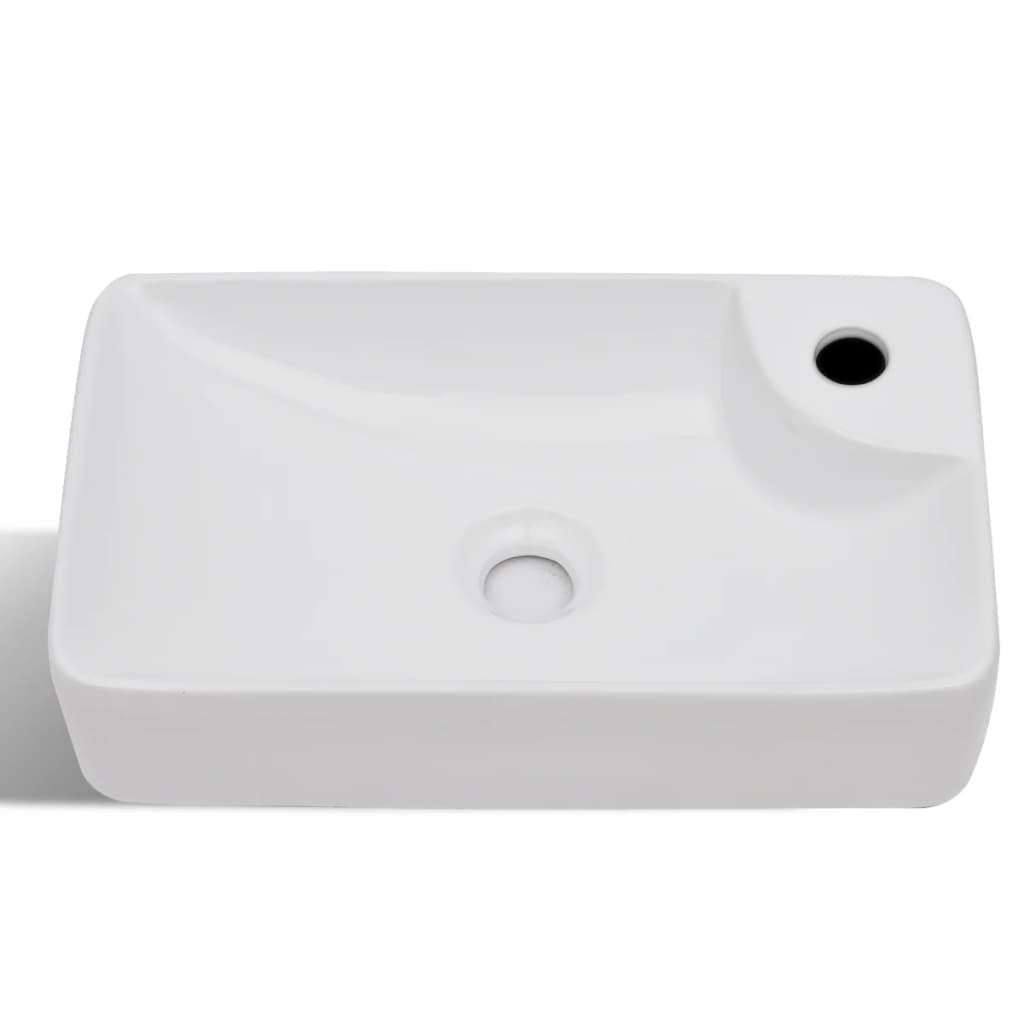Lavabo à trou pour robinet céramique Blanc pour salle de bain vidaXL - 5
