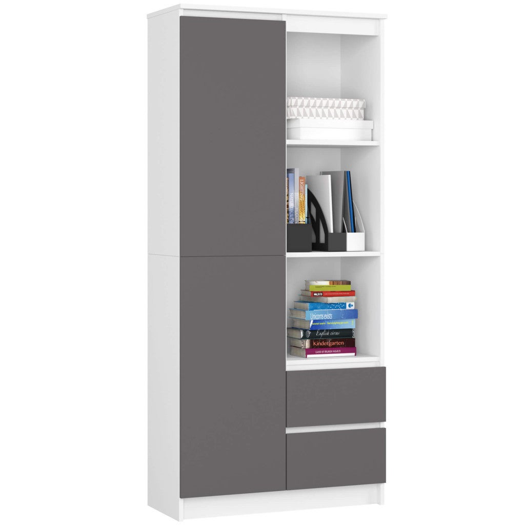 Dulap cu usa, 2 sertare si 7 rafturi, PAL laminat 16 mm, 80x35x180 cm, alb si gri
