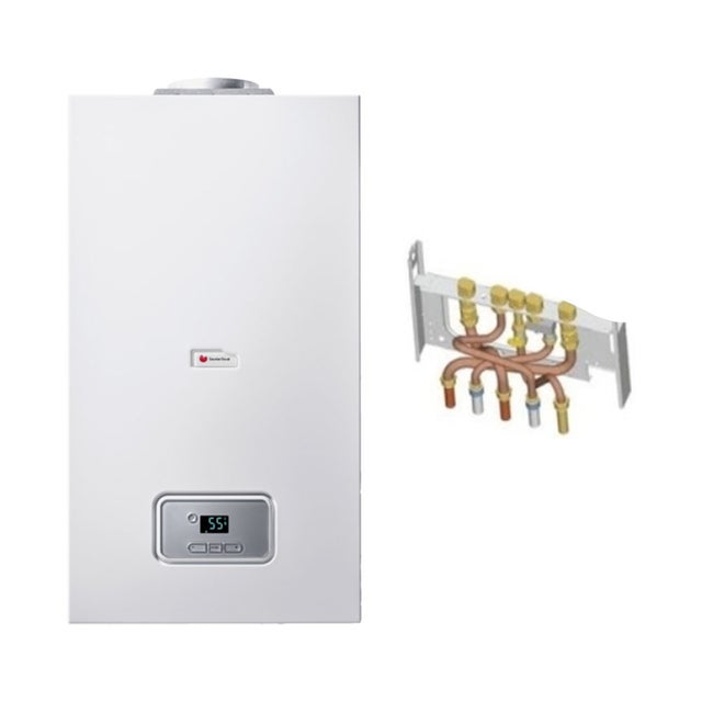 Chaudière Gaz BasNox ThemaPlus Bas-Nox Saunier Duval 25 kW / VMC Complète (Avec Douilles + Dosseret)